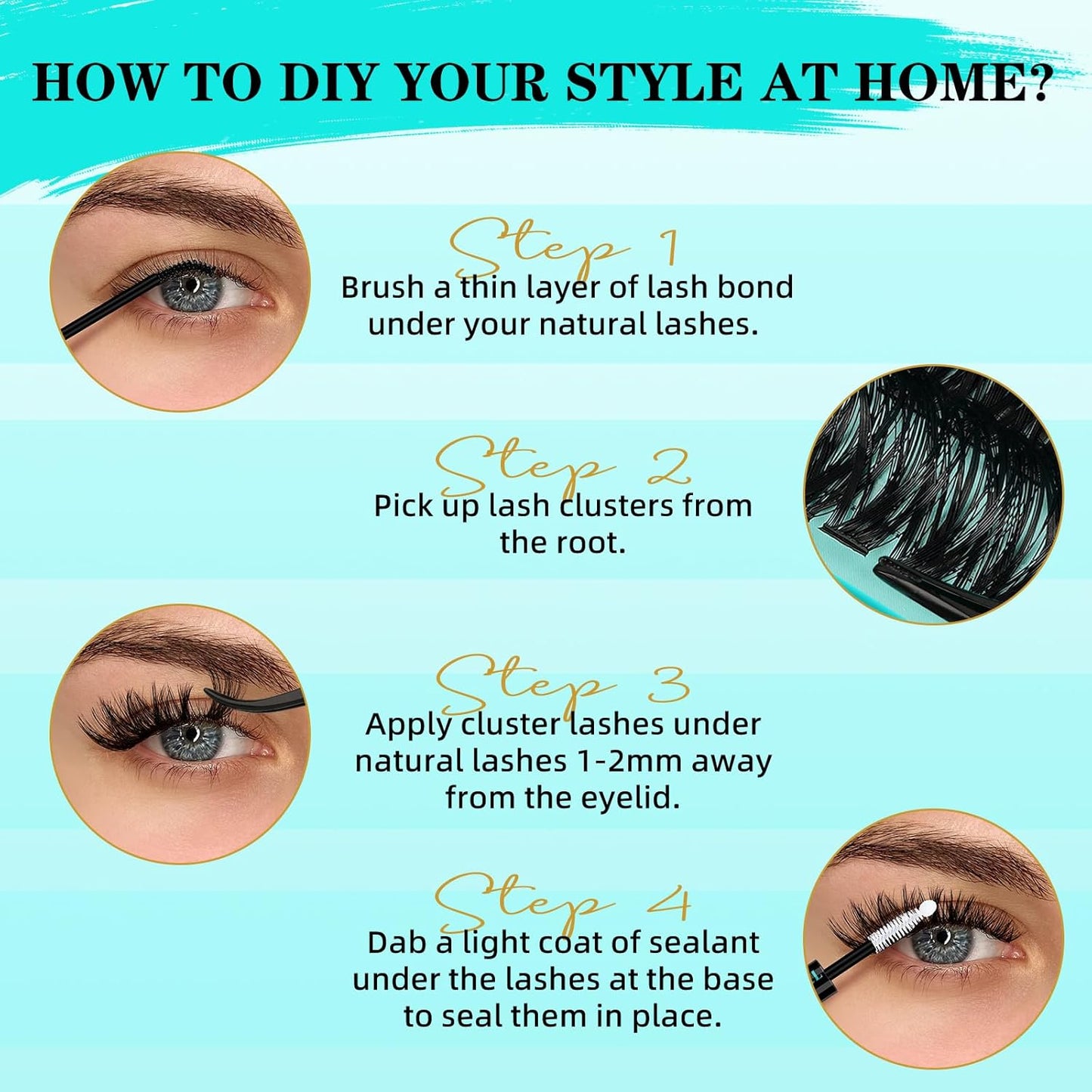 Lash Clusters Kit 240PCS Eyelash Extension Kit D Curl Wispy Clusters Lash DIY Lashes Extensions Kit Natural Individual Lashes Kit with Lash Bond and Seal Eyelash Tweezer(60D,D-Mix9-16mm)