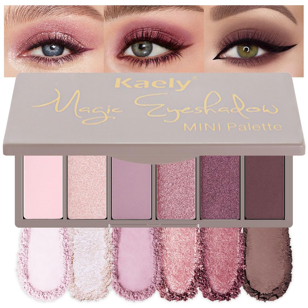 Kaely 6 Colors Mini Rose Pink Eye Shadow Palette Makeup, Mauve Plum Matte Shimmer Eyeshadow Palette for Older Women Highly Pigmented Waterproof, paleta de sombras de ojos, Vegan & Cruelty-free, 04