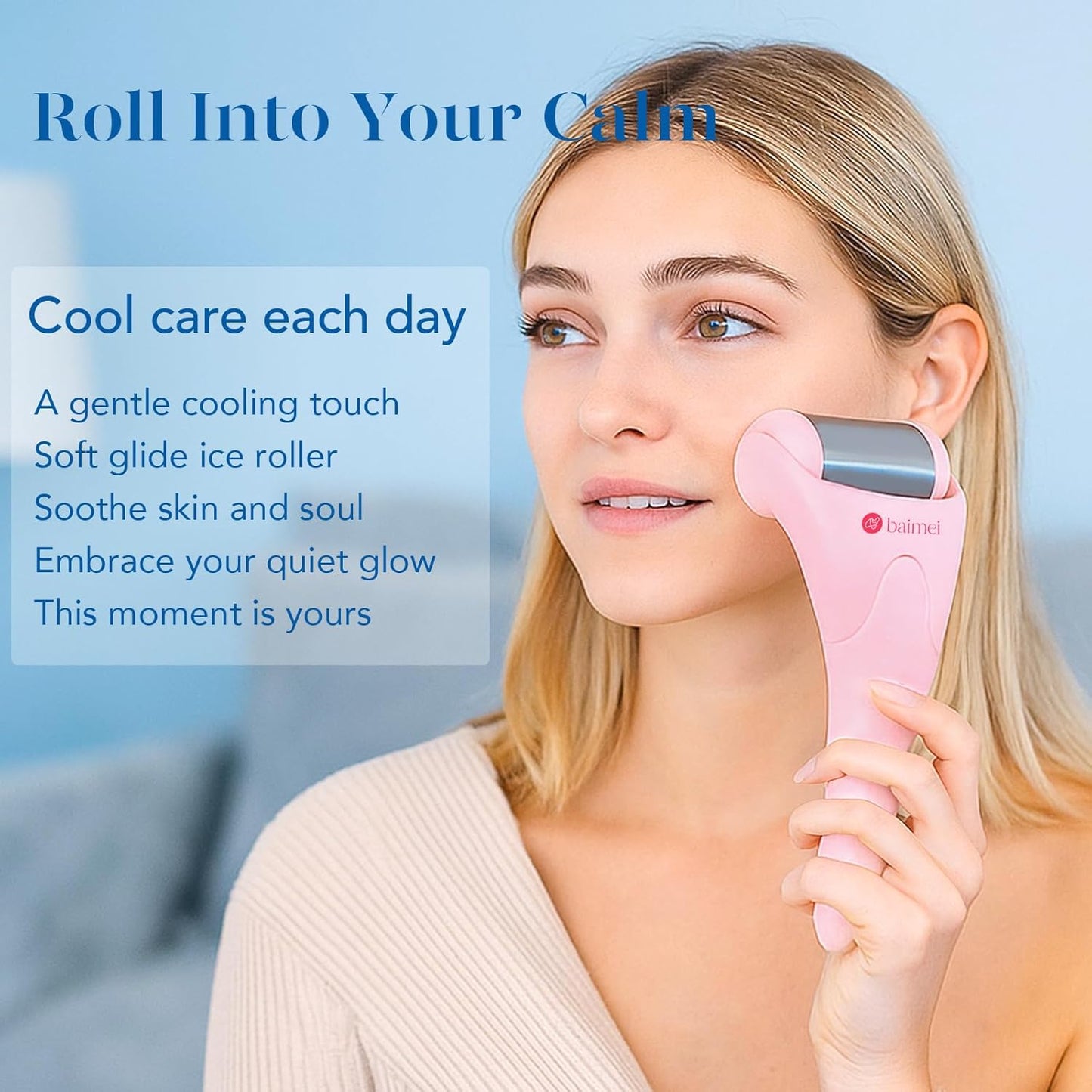 BAIMEI Stainless Steel Ice Roller for Face & Gua Sha Facial Tools, Soothes Puffiness, Self - Care Gift for Women