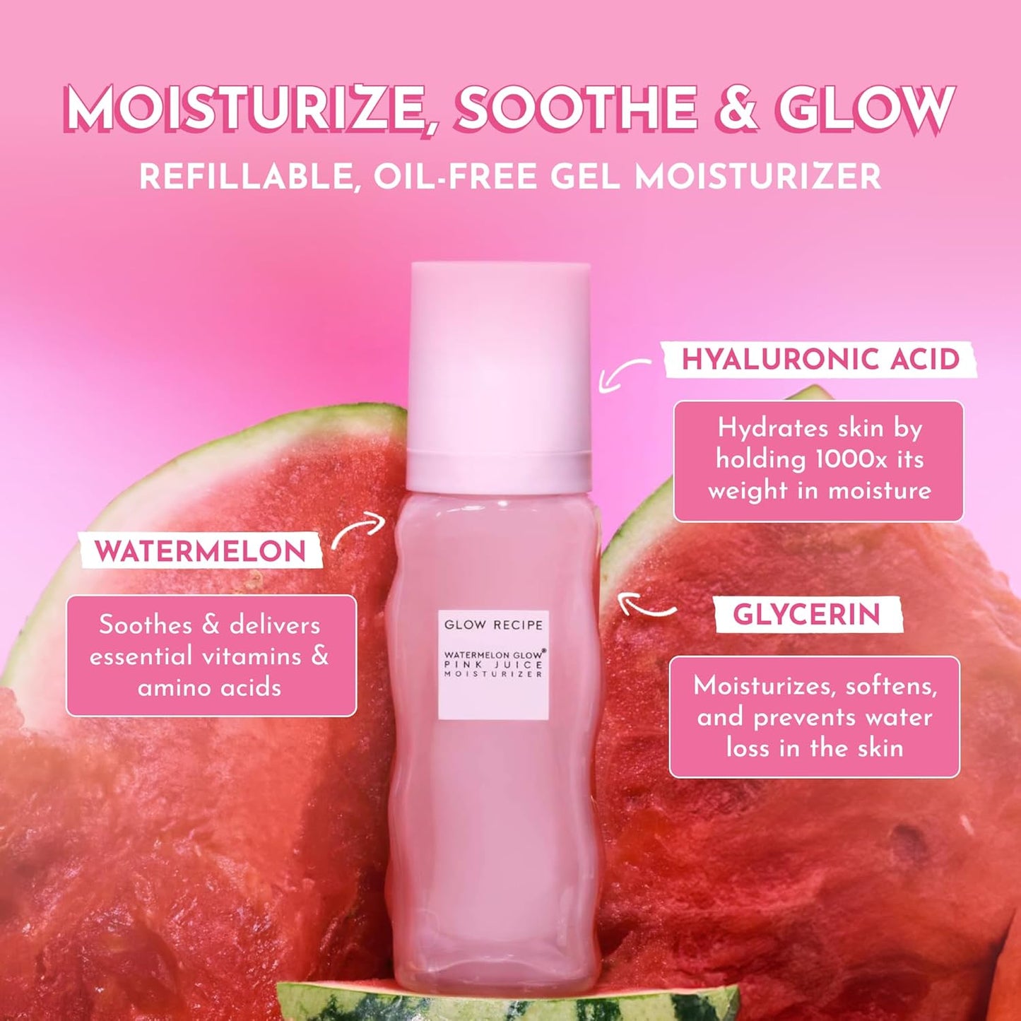 Glow Recipe Pink Juice Water Gel Face Moisturizer for Women, Men & Teens - Hydrating Hyaluronic Acid, Radiance Boosting, Non-Comedogenic, Oil-Free, Long-Lasting Korean Skin Care for Oily Skin (50ml)