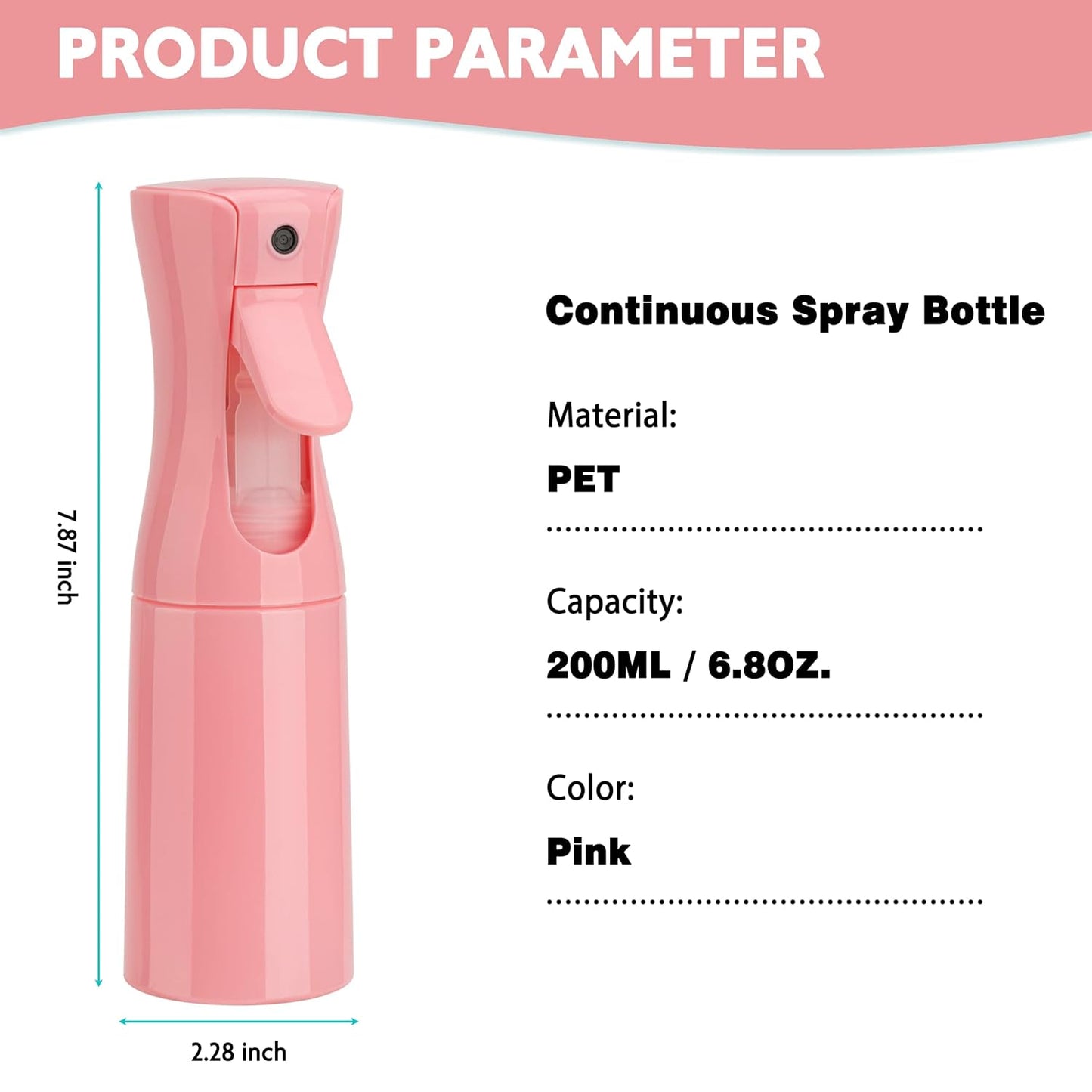Spray Bottle for Hair (6.8OZ /200ML) Continuous Ultra Fine Mist Sprayer for Hair, Salons, Barber, Plants, Skin Care, Cleaning 2 Pack Pink