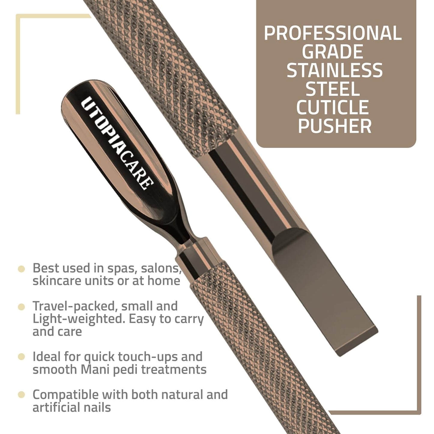 Utopia Care Cuticle Pusher Tool & Spoon Nail Cleaner, Professional Stainless Steel Cuticle Remover & Cutter, Durable Manicure & Pedicure Tool for Finger & Toenails, Bronze