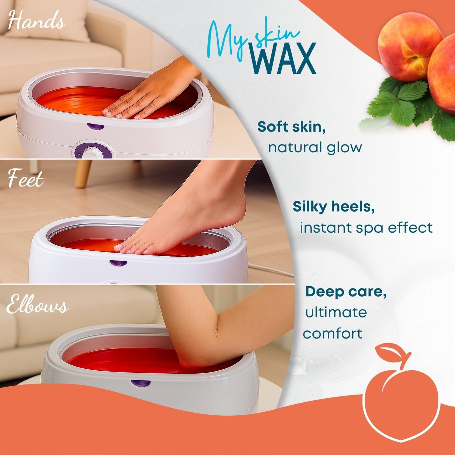 Paraffin Wax Refills Maxi Pack for Hands and Feet Bath – 6 Large Blocks 5.25 lb Peach Scent, Moisturizing Non-Greasy Wax for Arthritis Relief, Pedicure, Home Spa