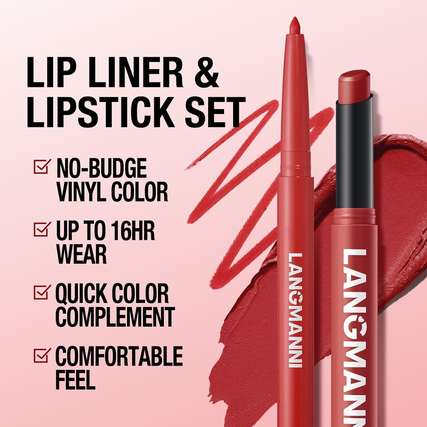 Jolilab 8Pcs Lip Set: 4 Colors Lip Liner+4 Colors Lipstick, Matte/Creamy,Smooth Creamy Texture,Long-Lasting,Bold/Nude Shades for Daily/Party, Vegan, Gift for Makeup Lovers.(#01+06+09+11)