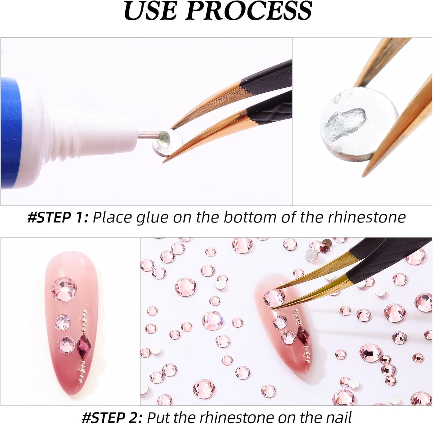 Pink Flatback Rhinestones, Glass Rhinestones for Nail Art and Craft, Glue Fix, Loose Crystal Gemstones(Pink, SS12, 1440pcs, 2.9-3.0mm)