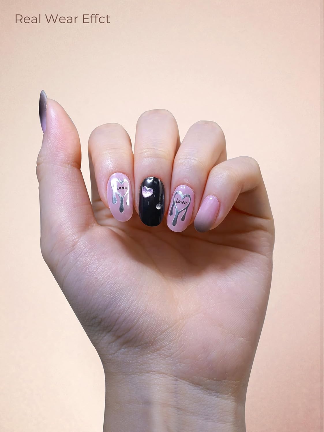 Pre Cured Gel Nail Strips - 44PCS Salon Quality Gel Nail Stickers - Long Lasting Polish Wraps for Women no UV Light Needed Easy Apply& Remove (Black Pulse)