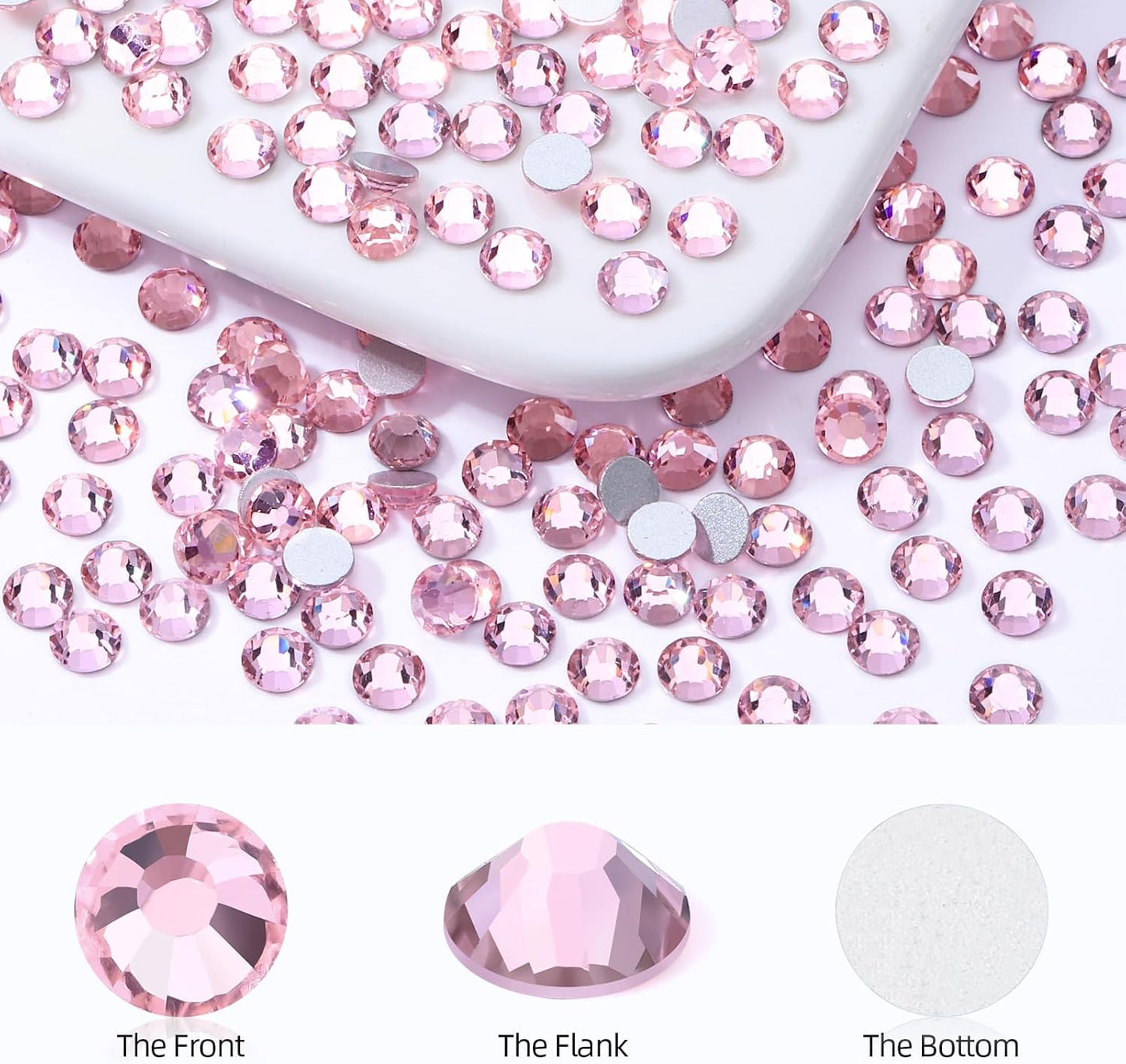 Pink Flatback Rhinestones, Glass Rhinestones for Nail Art and Craft, Glue Fix, Loose Crystal Gemstones(Pink, SS16, 2880pcs, 3.8-4.0mm)