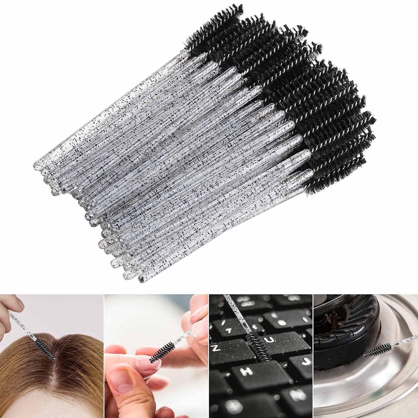 Tbestmax 300 Disposable Mascara Wands Spoolies Eye Lash Brush for Eyebrow/Eyelash Extension Black