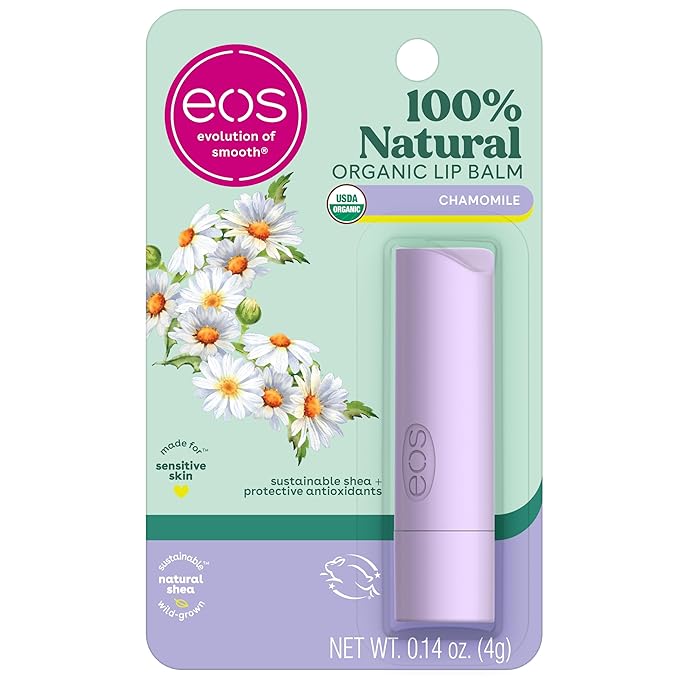 eos 100% Natural & Organic Lip Balm Stick- Chamomile, All-Day Moisture, Cruelty-Free, 0.14 oz
