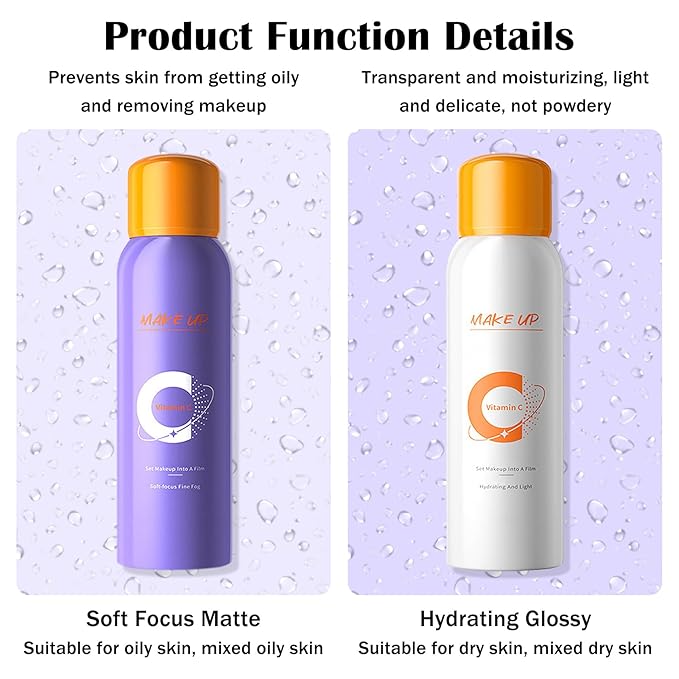 2PCS Makeup Setting Spray for Face,Waterproof Setting Spray for Makeup,Long Lasting Oil Control Finishing Holding Face Mist,Refreshing Hydrating Glossy and Matte Fixing Facial Mist Make Up Set A1