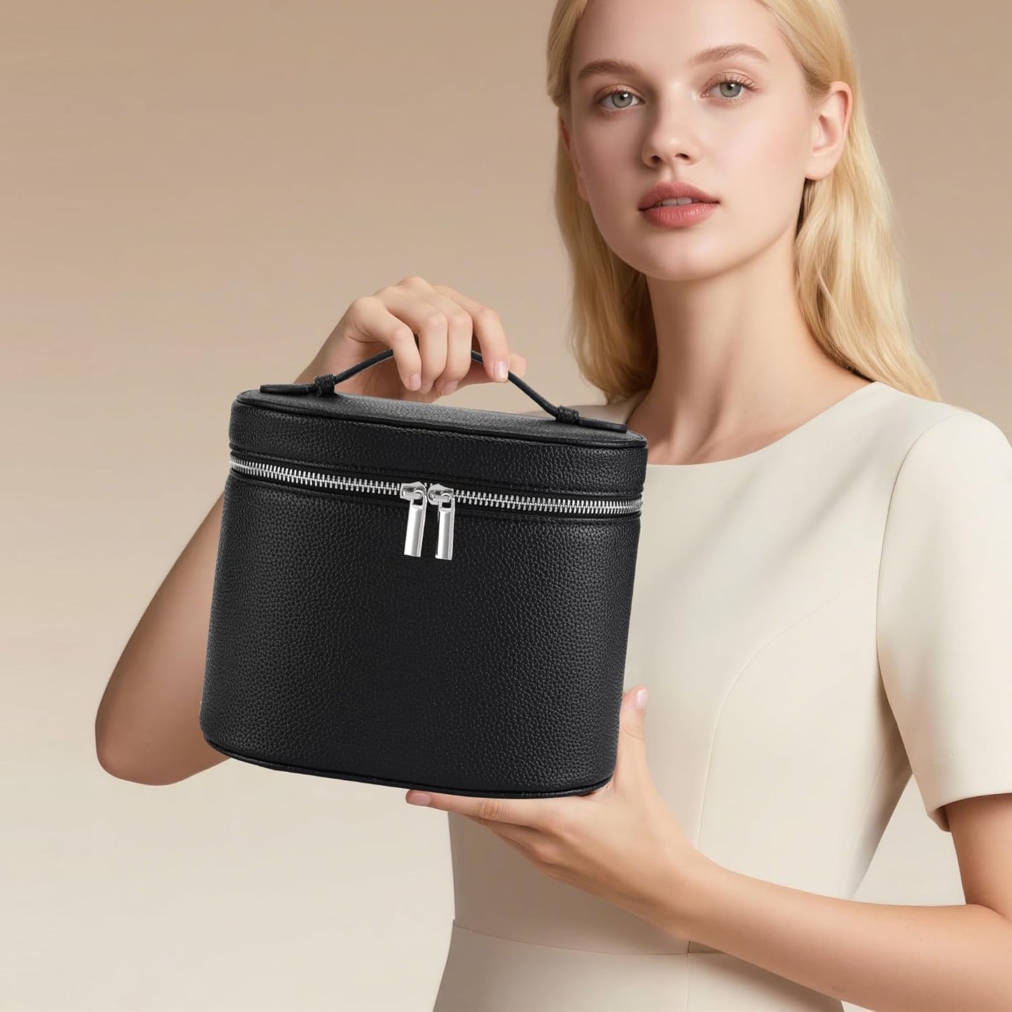 Makeup Bag Vanity Case Cosmetic Bag with Removable Divider Travel Toiletry Bag for Women Portable Make up Box Organizer, Black