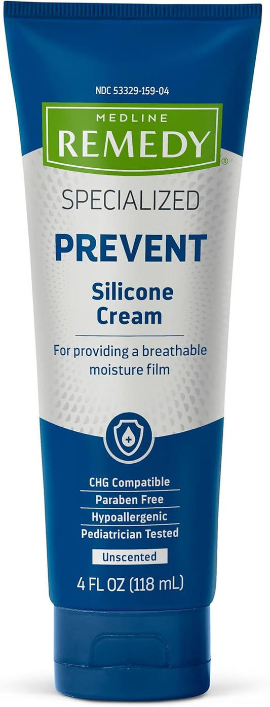 Medline Remedy Specialized Silicone Cream, Unscented (4 fl oz), Gentle Breathable Film for All Ages, Paraben-free and Hypoallergenic Skin Care, Barrier for Dry Cracked Skin
