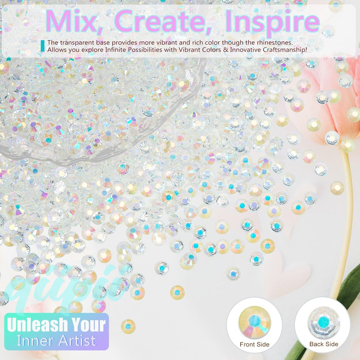 Transparent Clear AB Resin Rhinestones for Crafting 3mm 4mm 5mm Flatback Jelly Stones Gems Diamonds Crystals Charms for Nails Face Eyes Makeup Body Tumblers Bottles Mugs Crafts Clothes Shoes