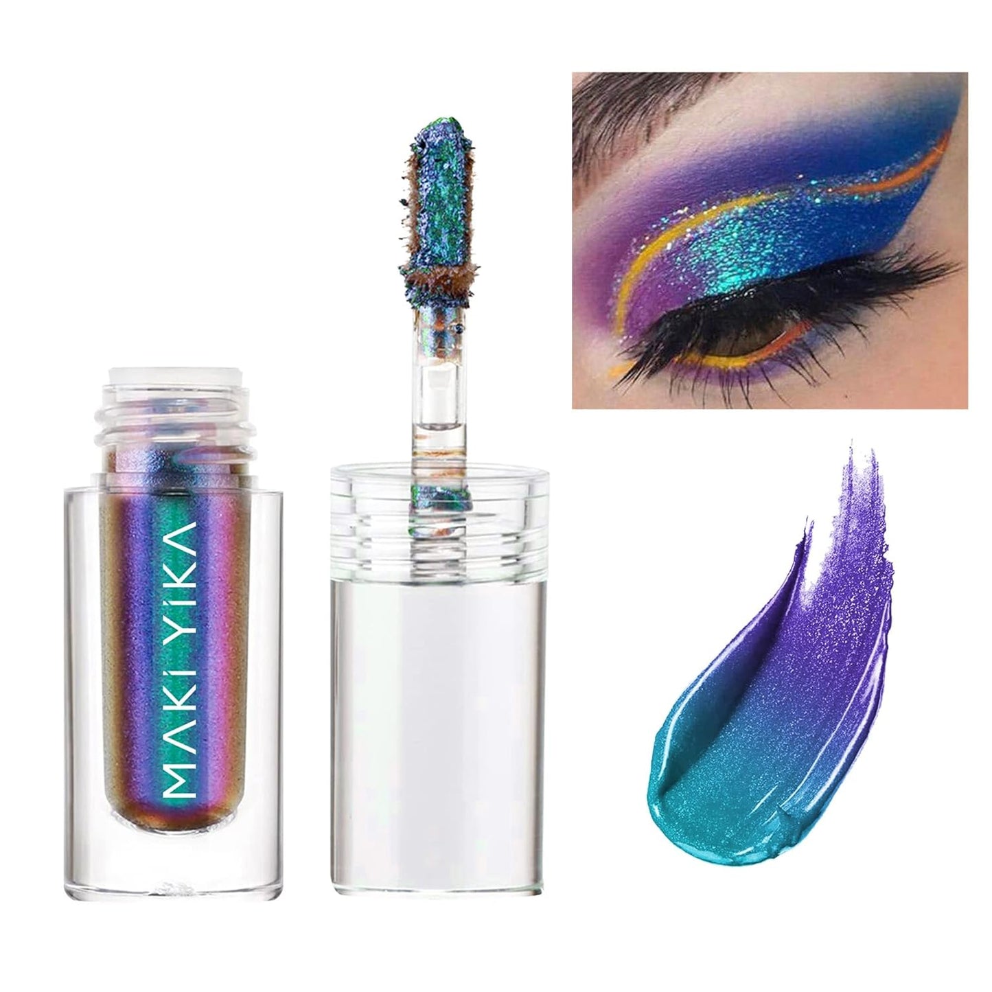 MAKI YIKA Glitter Eyeshadow Teal Liquid Multichrome Eyeshadows Long Lasting, Metallic Chameleon Eye Shadow Smudgeproof Holographic Eye Topper Glitters (#3 Dawn)