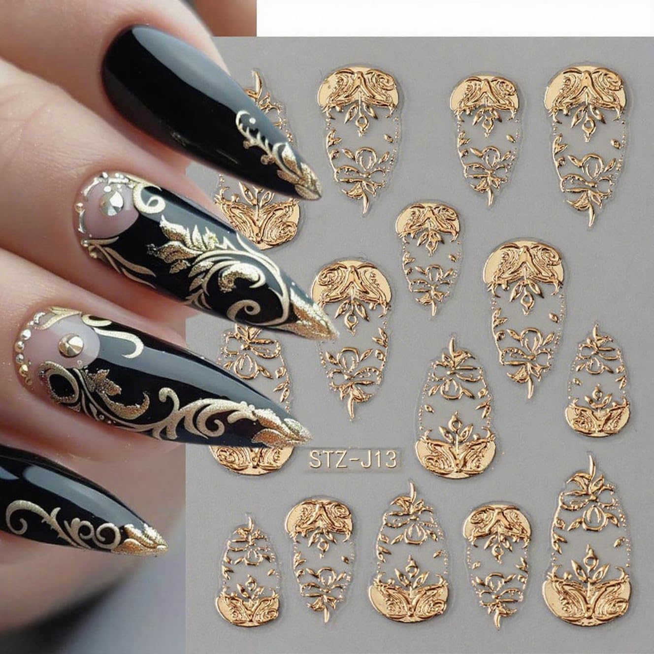 Fall Nail Stickers Gold Leaf Thanksgiving Nail Decals DIY Self Adhesive Floral Fruit Nail Design 3D Nail Decoration Supplies Holiday Manicure Accessories for Women Girls 4Pcs