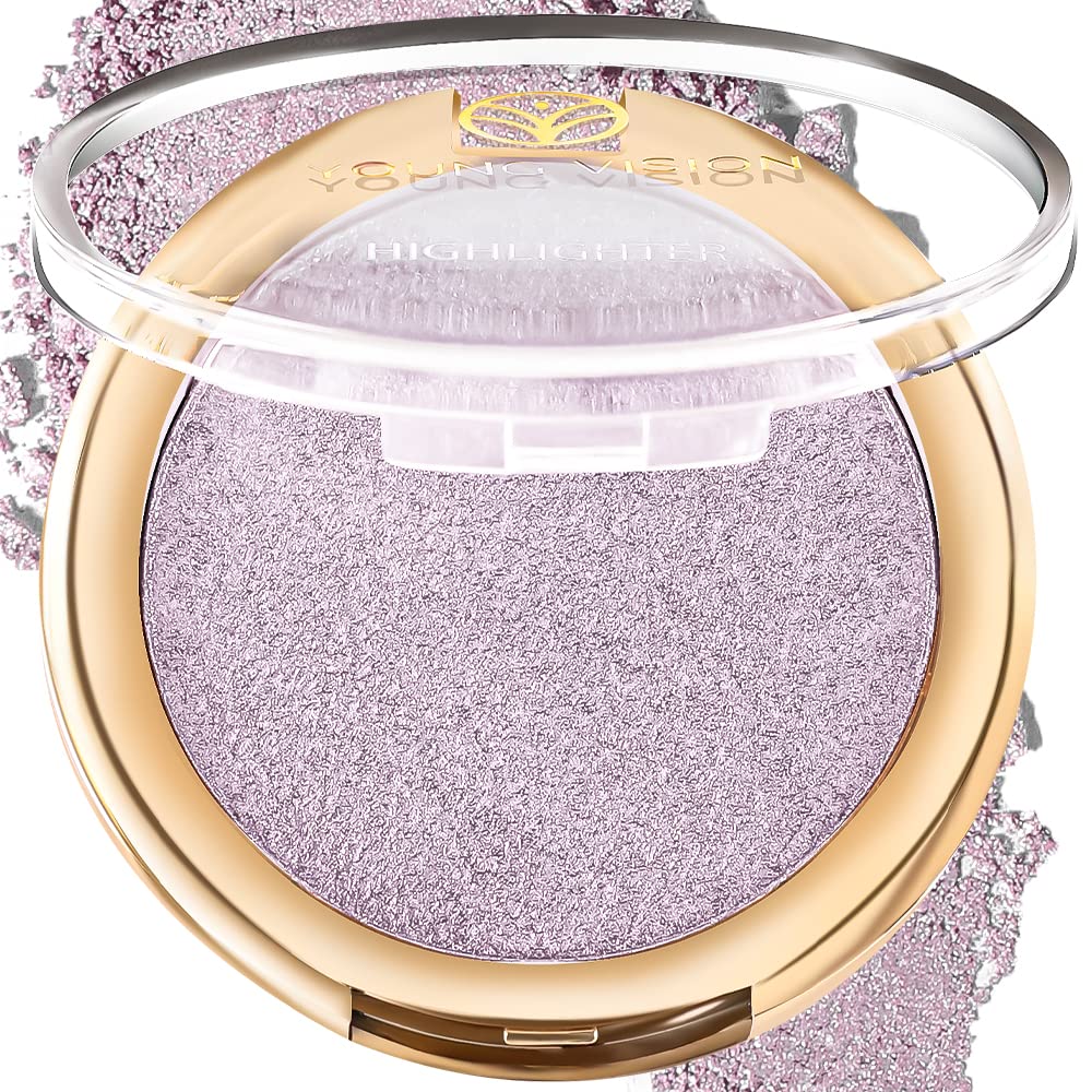 YOUNG VISION Pressed Powder Highlighter, Baked Natural Glow Contour Powder & Face Highlighter, Cruelty Free, Shimmer Highlighting Makeup for Face, Eye, Eyeshadow, Body, Skin (Purple)