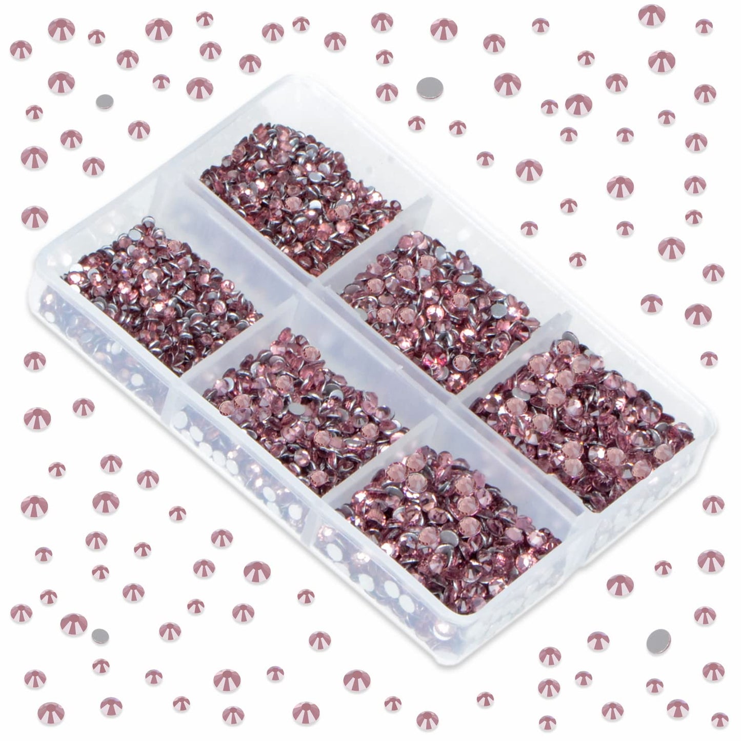 LPBeads 6000 Pieces Lt Amethyst Non Hotfix Rhinestones 6 Sizes Round Crystal Glass Flat Back Rhinestones with Tweezers and Picking Pen for Nail Art Crafts Clothes Bags DIY