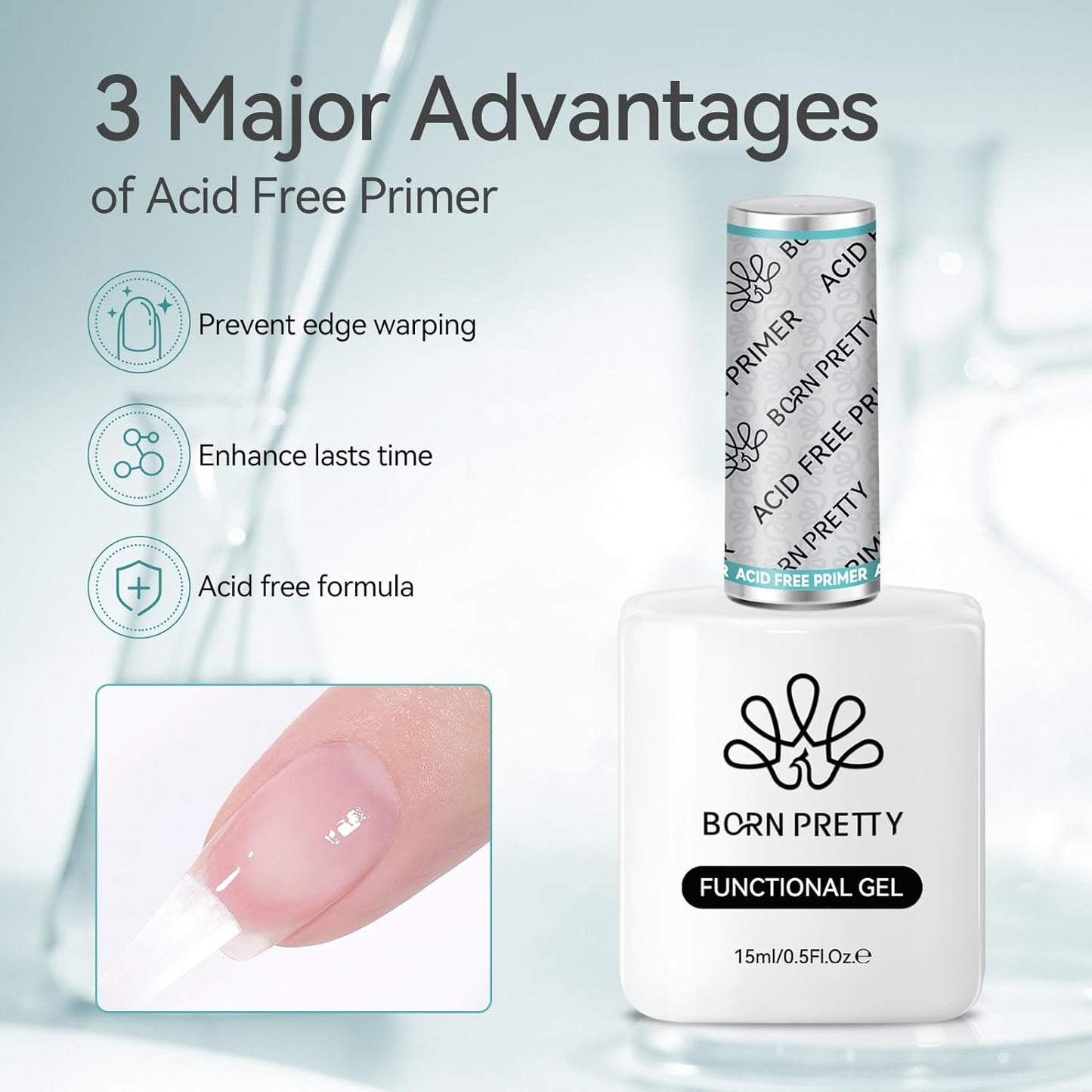 Born Pretty Nail-Primer, Acid Free Natural Nail Bond Nail-Primer for Gel Nail Polish, Non Acid Nail-Primers for U V Gels, Fast Drying Prep Dehydrator Base Varnish Manicure Bonder Liquid 15ml