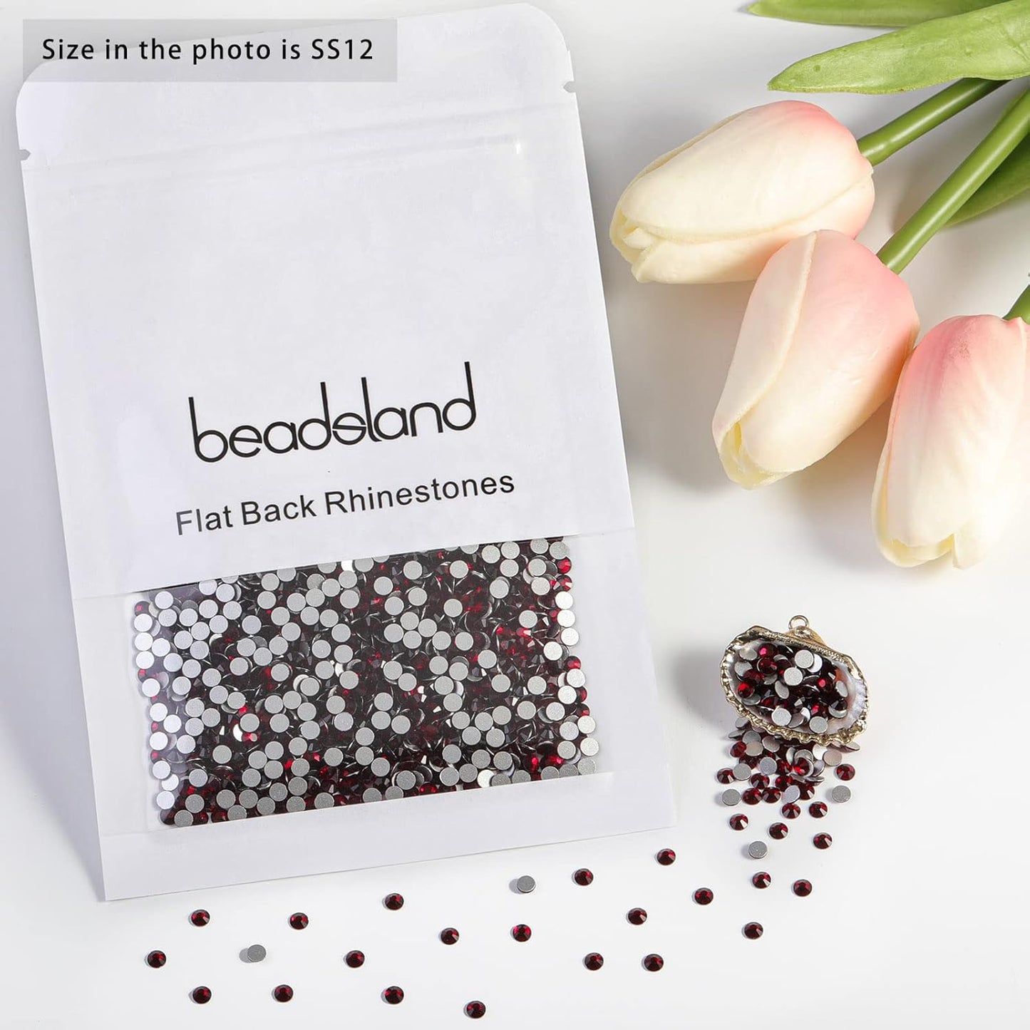 beadsland Flat Back Crystal Rhinestones Round Gems for Nail Art and Craft Glue Fix, Dark Siam (2.9-3.0mm) SS12/1440pcs