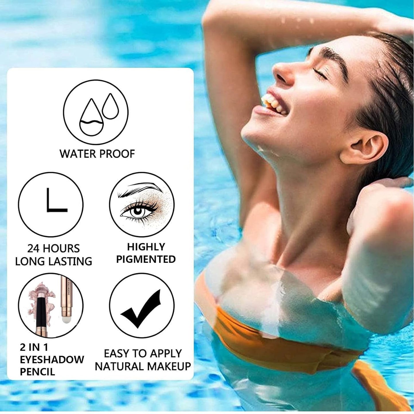 Black Eyeshadow Stick, Cream Smooth Shimmer Single Eyeshadow Pencil, Hypoallergenic Waterproof Long Lasting Eye Shadow Highlighter Stick, Blue Eye Primer Liquid eyeshadow Eye Liner(Black Shimmer #12)