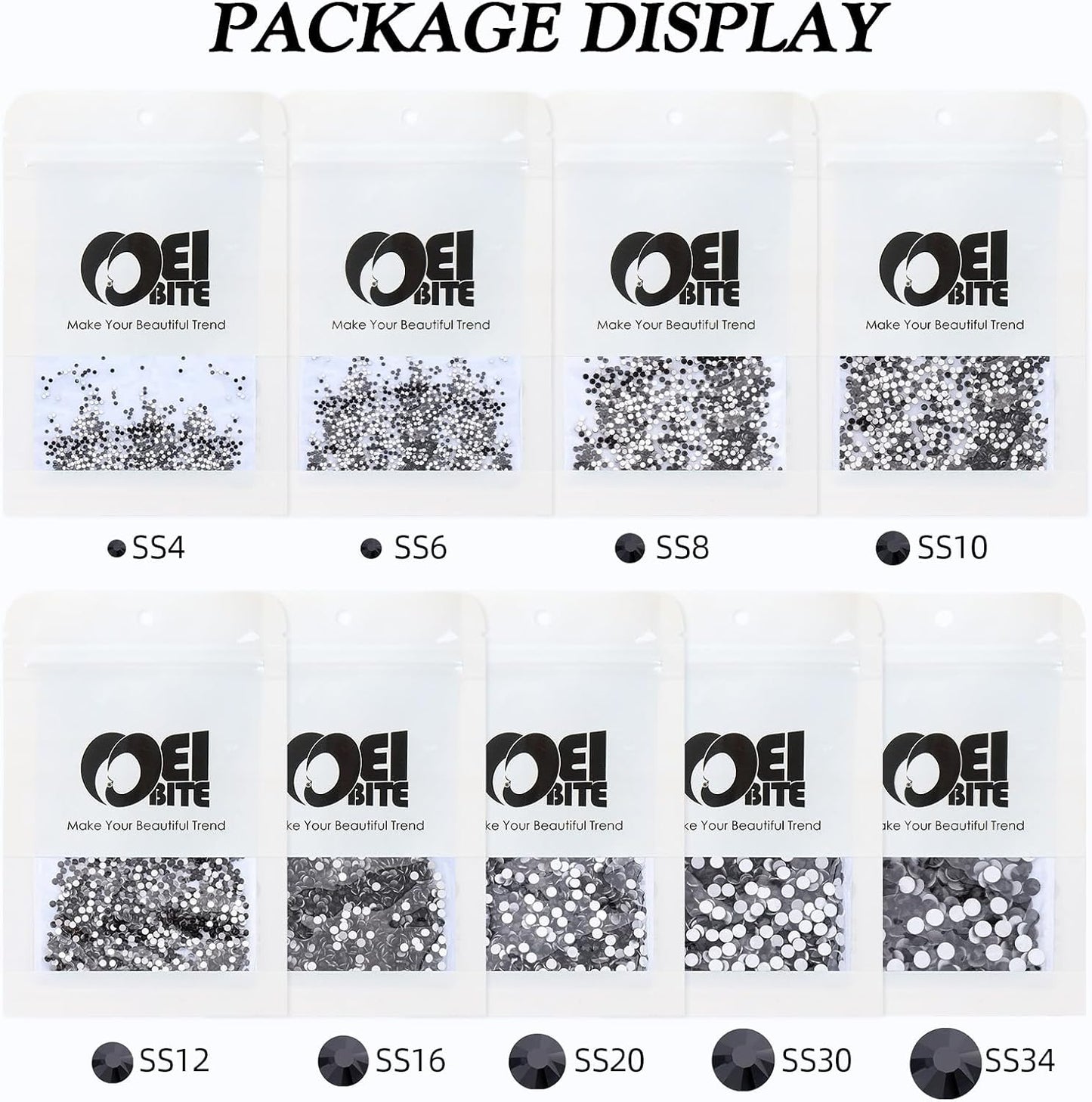 Black Flatback Rhinestones, Glass Rhinestones for Nail Art and Craft, Glue Fix, Loose Crystal Gemstones(Black, SS12, 1440pcs, 2.9-3.0mm)