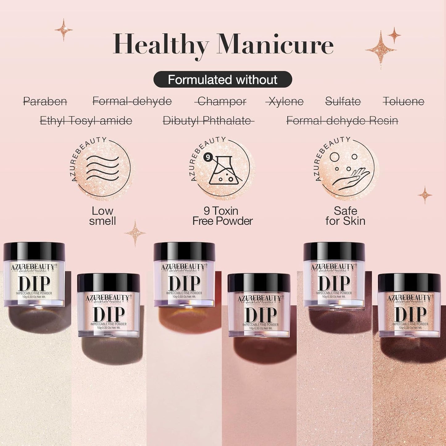AZUREBEAUTY Dip Powder Nail Nude Set Light Pink Champagne Shimmery, All Seasons 6 Colors Dipping Powder Starter Kit French Nail Art Manicure DIY Salon for Women, No Need Nail Lamp Cured