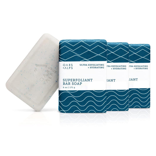 Oars + Alps Superfoliant Exfoliating Men's Bar Soap, Dermatologist Tested and Made with Clean Ingredients, Travel Size, 3 Pack, 6 Oz Each