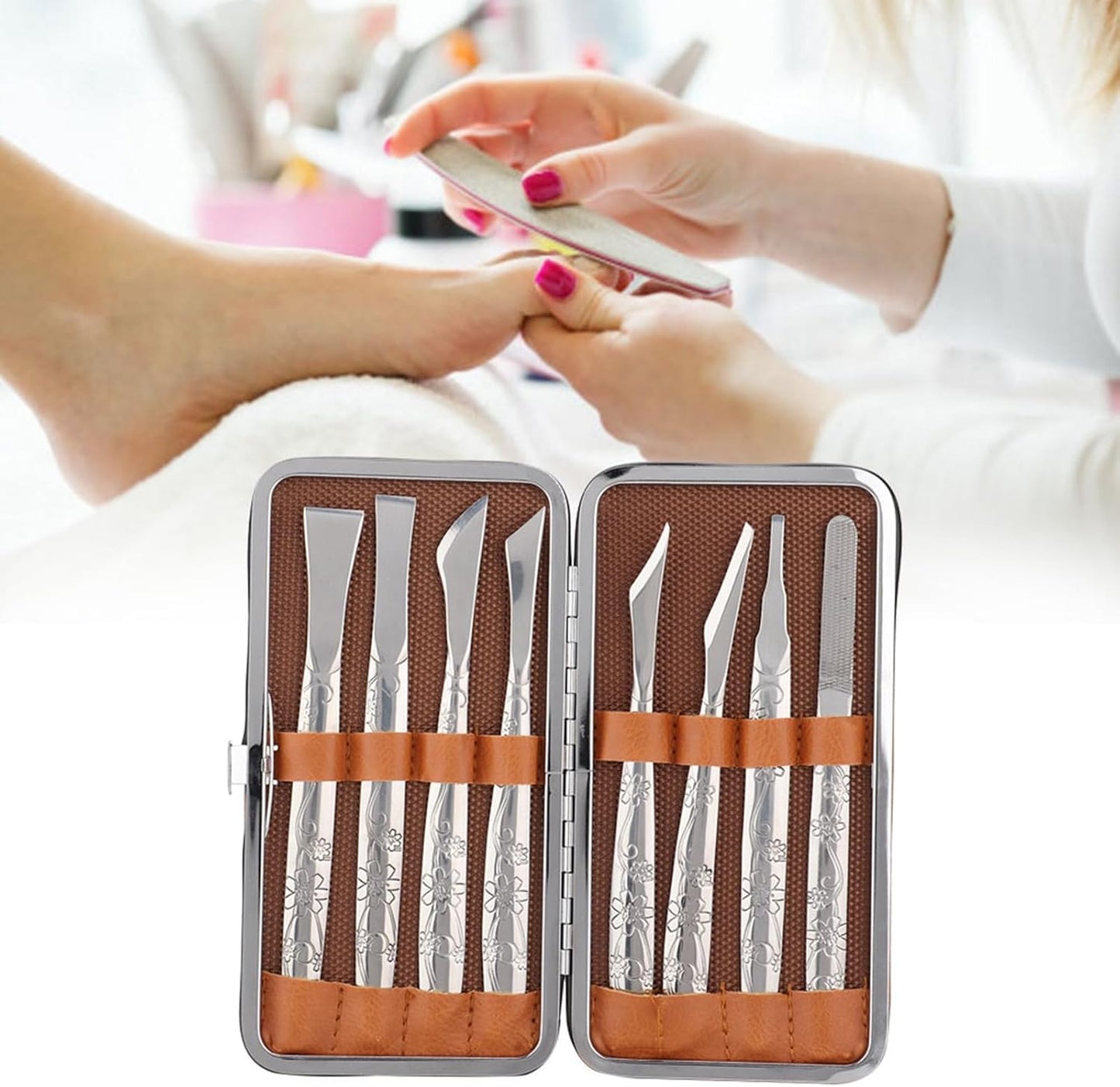 Pedicure Knife Set for Feet, 8Pcs Nail Knife for Ingrown Nails, Stainless Steel Podiatry Tools Professional with PU Leather Box, Callus Scraper Set for Care Feet Grooming