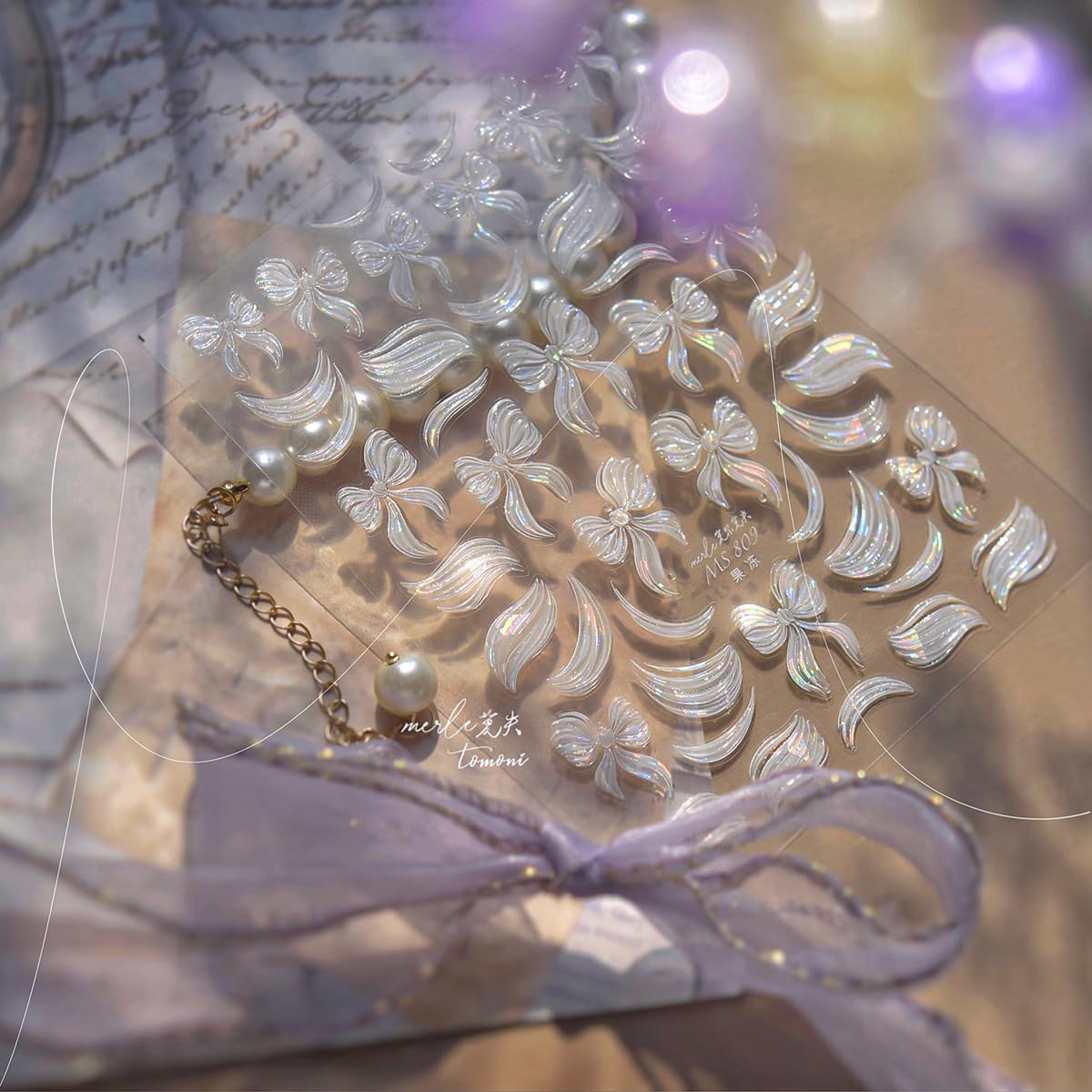 Bow Nail Art Stickers Decals Jelly Nail Art Stickers Silk Nails Art Decals with Design 5D Embossed Self Adhesive White Nails Sticker for Women Girls Kid Manicure Supply DIY Charms Decoration