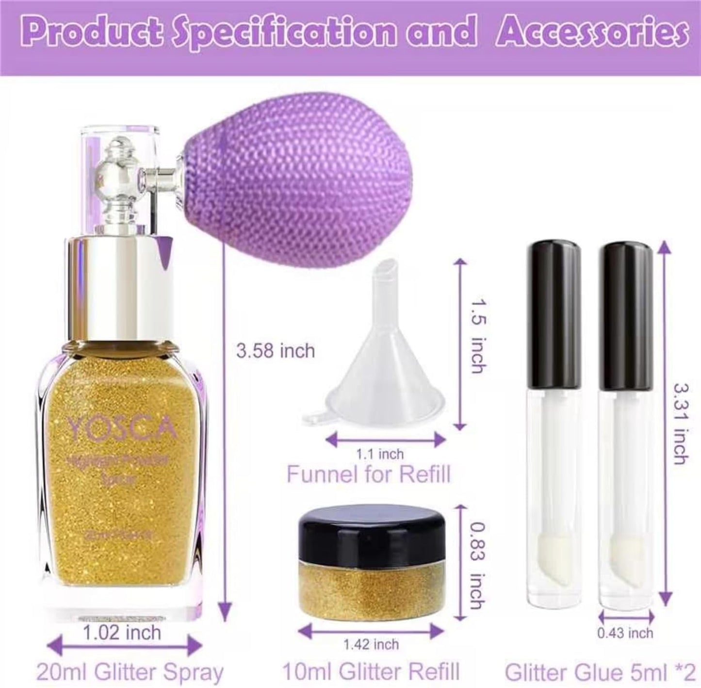 Yosca Body Glitter Spray, 30ML Loose Body Shimmer Powder Hair Spray Fine Glitter Sparkle Highlighter Makeup Mardi Gras Festival Concert Party Rave Accessories for Rave Clothes Hair Face Nail Art