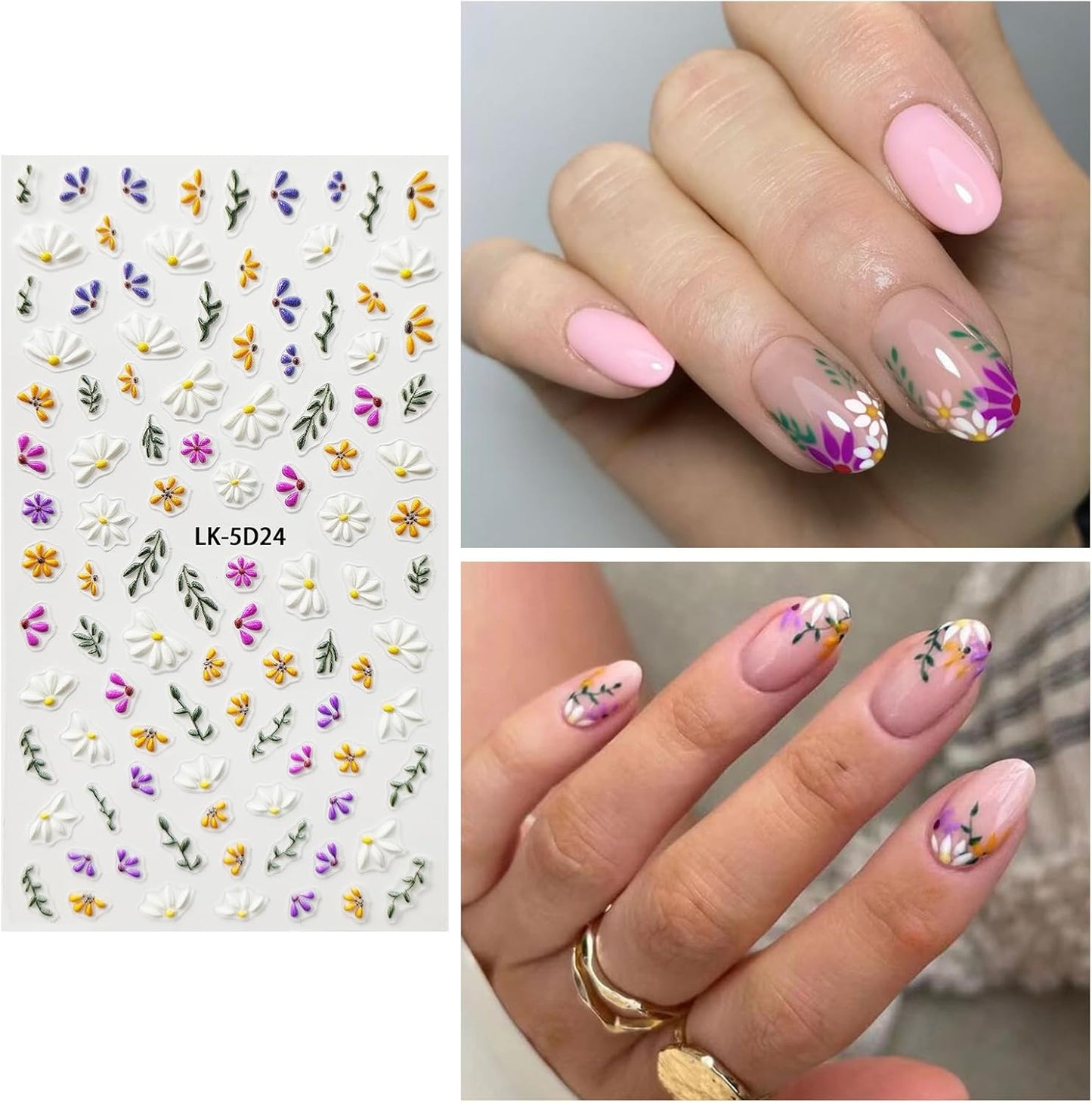 Nail Art Stickers Decals 5D Embossed Flower Nail Decals Self Adhesive Spring Summer Supplies 3D Lavender for Women Nails Design Decoration Purple Red Flower Nails Stickers