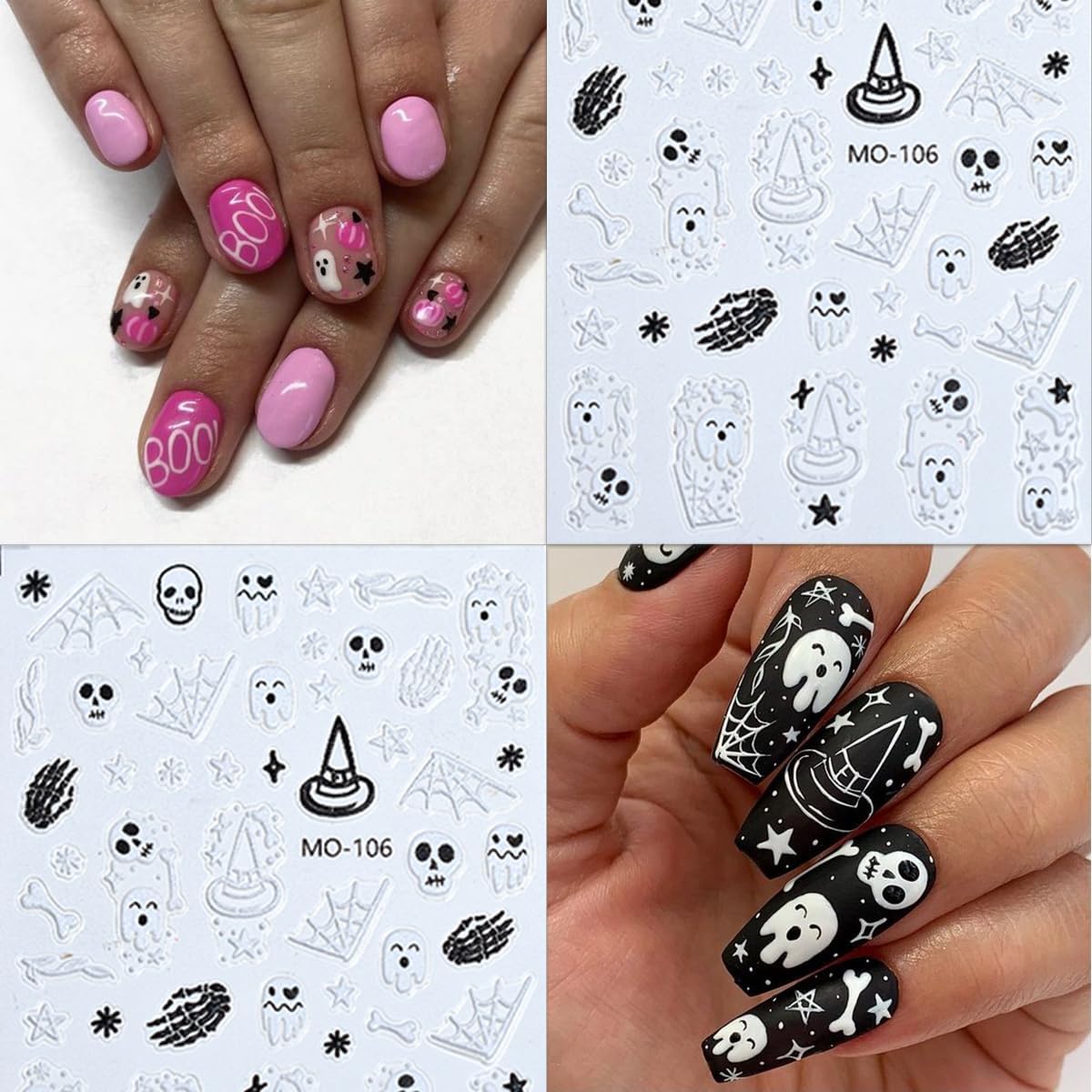 Halloween 5D Embossed Spooky Nail Art Stickers - Horror Eye, Pumpkin, Gothic Self-Adhesive Design Decals - Skeleton, Ghost, Blood Drops, Skull Supplies for Women Manicure