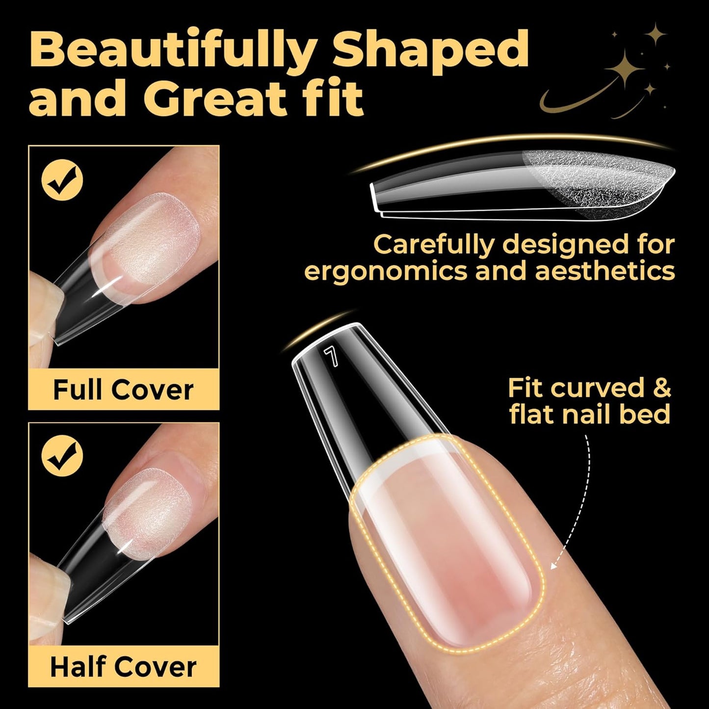 UNA GELLA Medium Coffin Nails Tips 600Pcs, Gel Nail Tips Coffin Pre Etched Press On Nails Fake Soft Gel Nail Tips For Nail Extension Ombre Stlye Art Home DIY Salon 12 Sizes