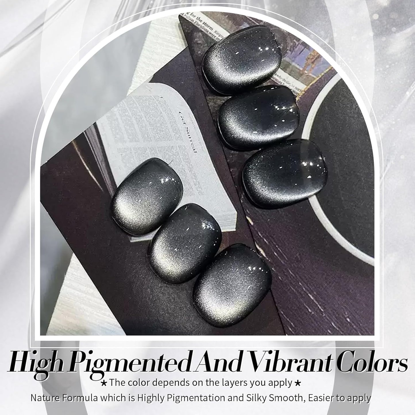 Born Pretty Cat Magnetic Eye Gel Nail Polish, Black Pearl Glitter Cat Magnetic Gel Nail Polish, Holographic Magnetic Nail Polish for Nail Art Manicure Salon DIY at Home 15ML