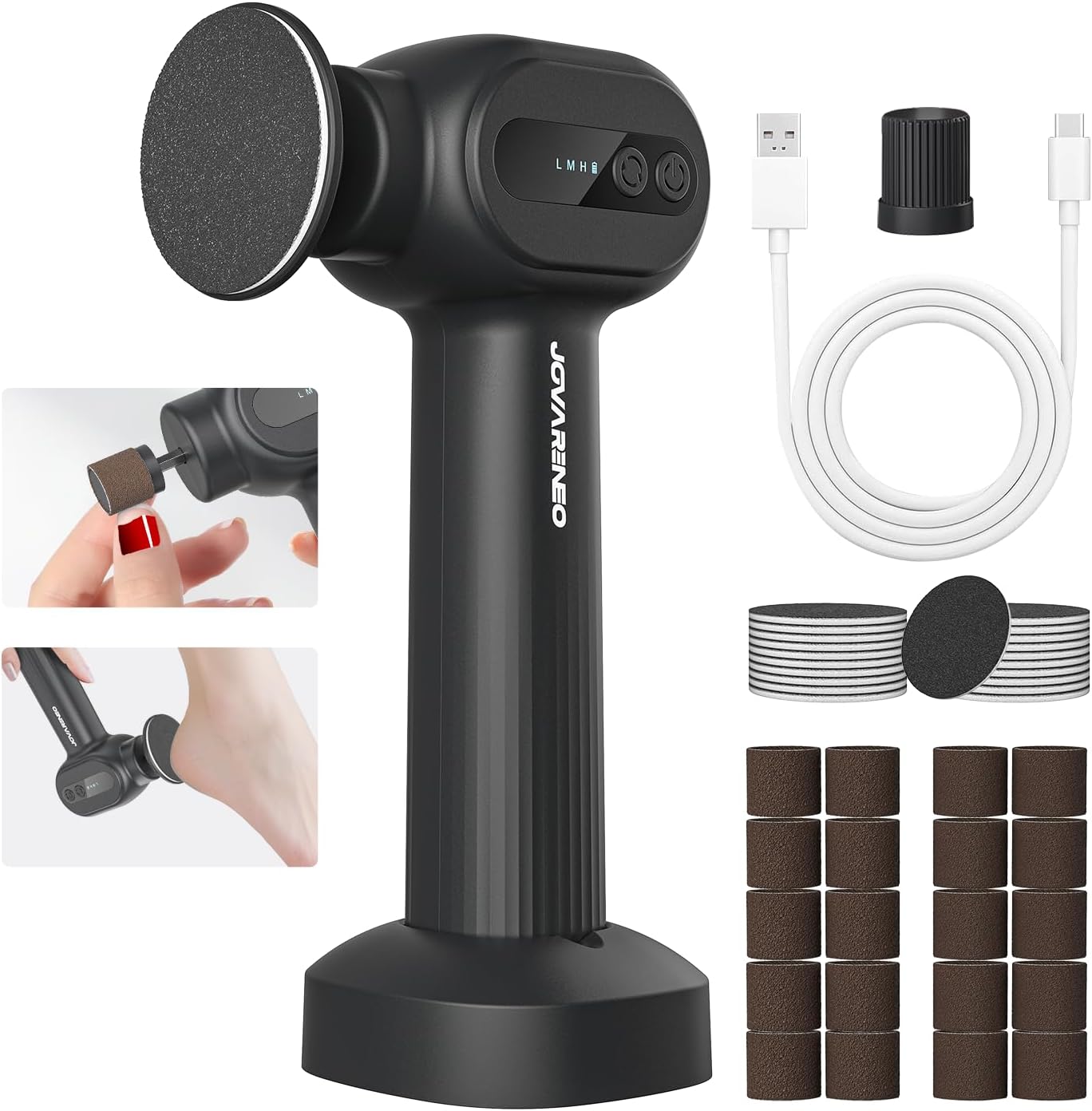 Electric Foot Callus Remover Rechargeable, Electronic Foot File Pedicure Tool, 2 in 1 Foot Grinder, Pro Foot Scrubber Kit for Dead, Hard, Cracked Skin, with 6 Speeds & 20 Sandpaper Discs