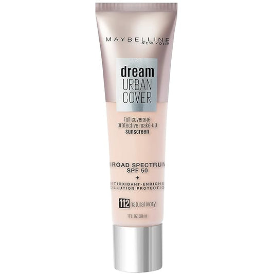 Maybelline Dream Urban Cover Flawless Coverage Foundation Makeup, SPF 50, Natural Ivory
