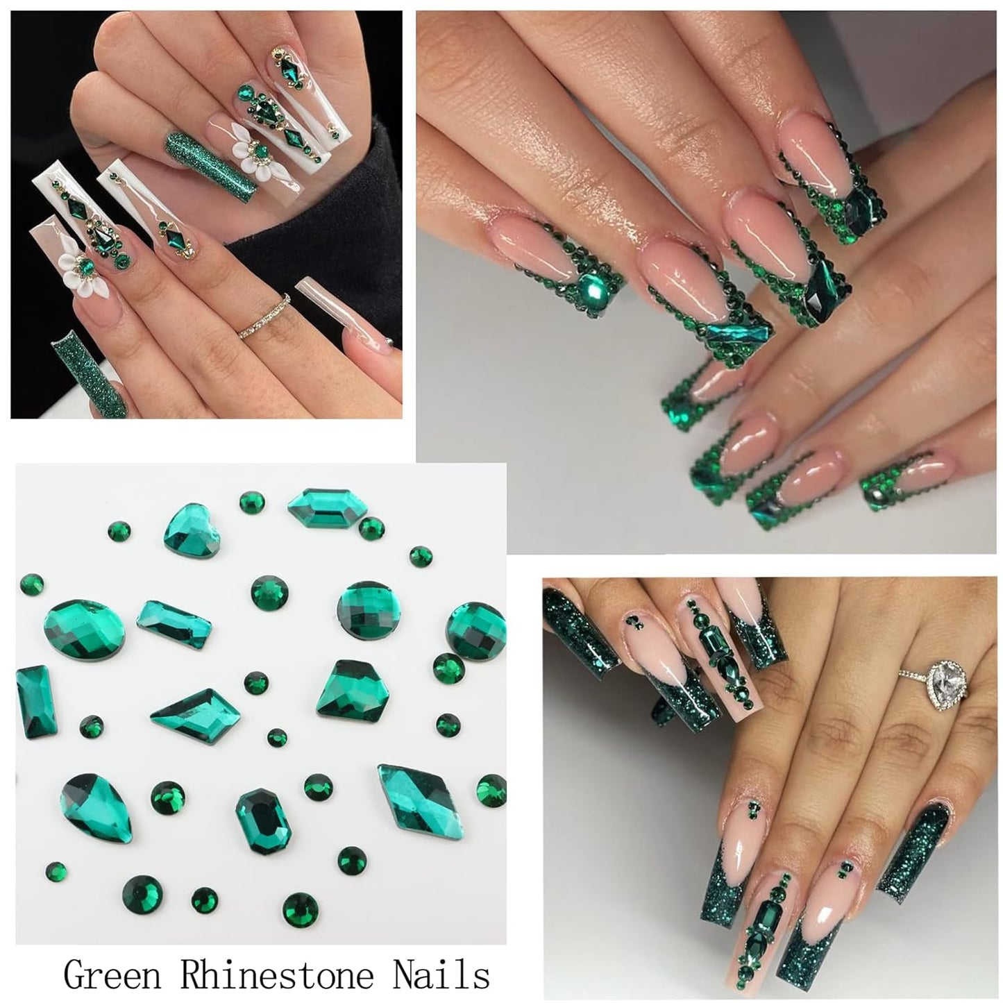 4 Boxes Green Nail Gems Bow Flower Nail Charms for Acrylics - Irregular Crystals, Nails Rhinestone & Accessories for Women Nails Art Design Nails Decor(Green)