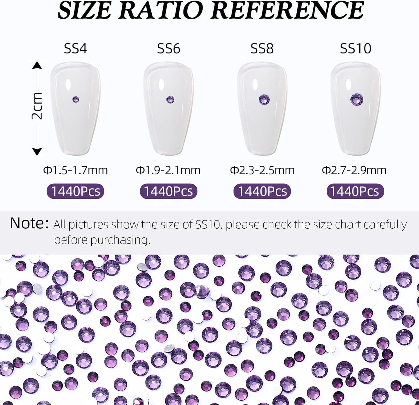 Tanzanite Flatback Rhinestones, Glass Rhinestones for Nail Art and Craft, Glue Fix, Loose Crystal Gemstones(Tanzanite, SS6, 1440pcs, 1.9-2.0mm)