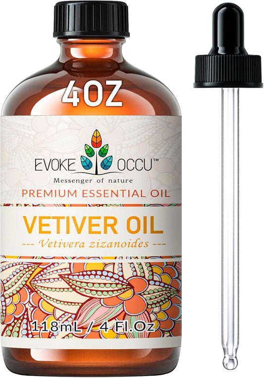 EVOKE OCCU Pure & Natural Vetiver Essential Oil for Skin, DIY, Candle and Soap Making - 4 Fl Oz