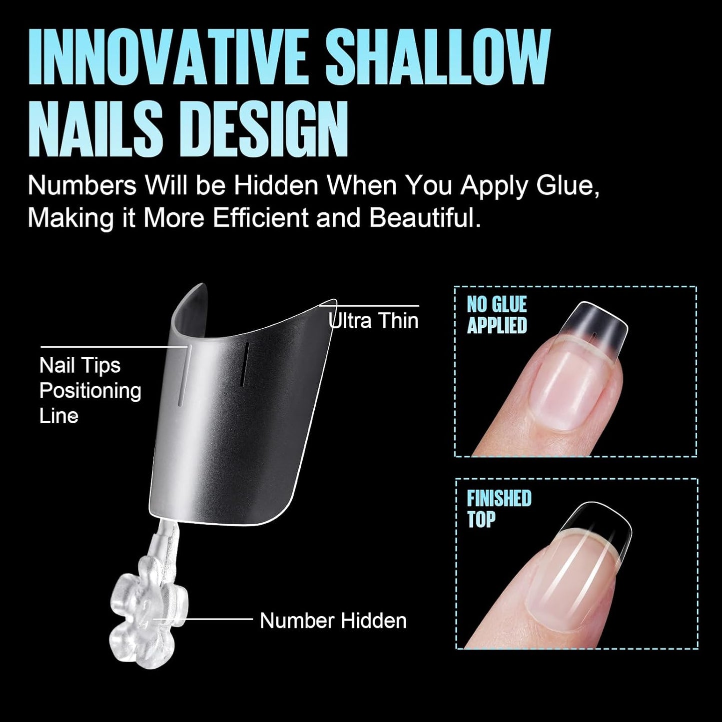 TOMICCA Short Squoval Nail Tips, 240Pcs Acrylic Half Cover Tips, 12 Sizes No C Curve Full Matte Gel Nail Tips, Nail Extension Tips for Beginner and Professional