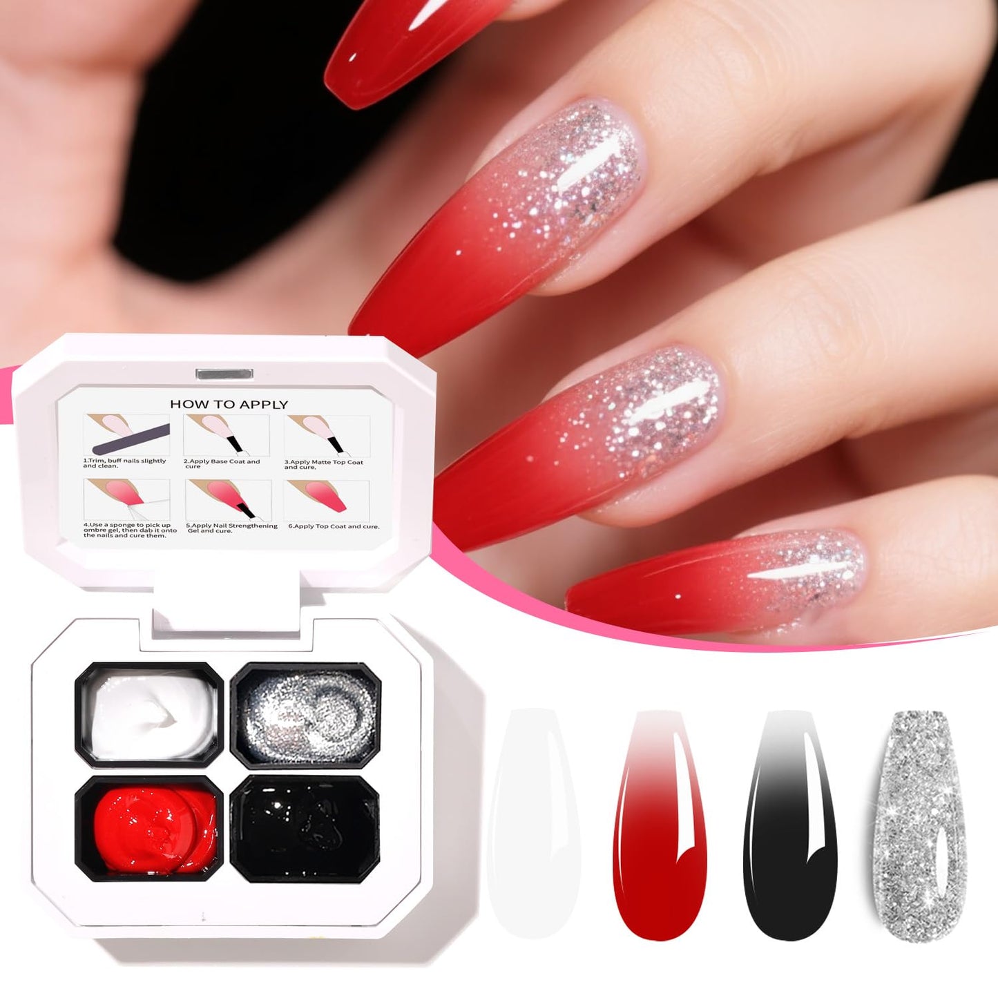 Finger Secret 4 Colors Set Ombre Gel Nail Polish,Gradient Painting GelS with 20pcs Nail Sponges for Gel Paint for Nails Art can be Painted in Salon or Home Use (k10)