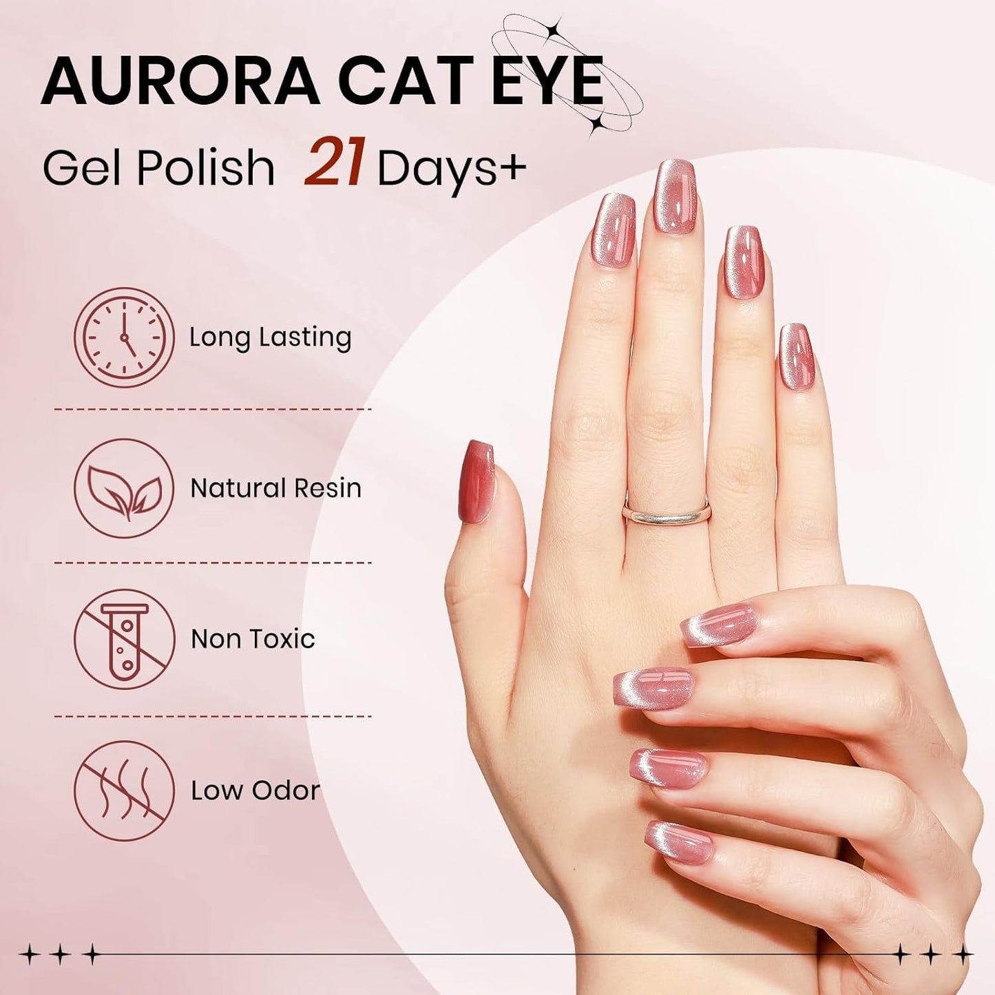 Pink Cat Eye Gel Nail Polish, 15ML Magnetic Crystal Holographic Cateye Gel Polish Glitter Shimmer Reflective Nail Polish Gel with Magnet Soak Off Salon DIY at Home