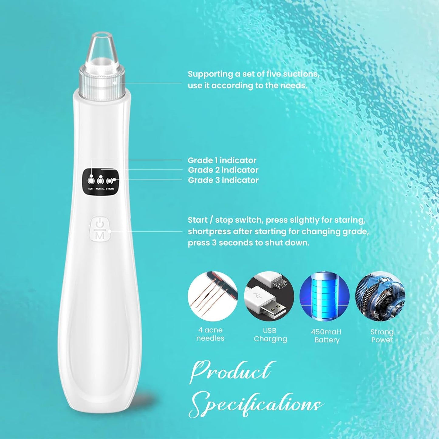 2025 Blackhead Remover Pore Vacuum, Blackhead Extractor-5 Suction Power 3 Adjustable Suction,USB Rechargeable Facial Pore Cleaner Kit Electric Acne Extractor Tool for Women & Men (White)