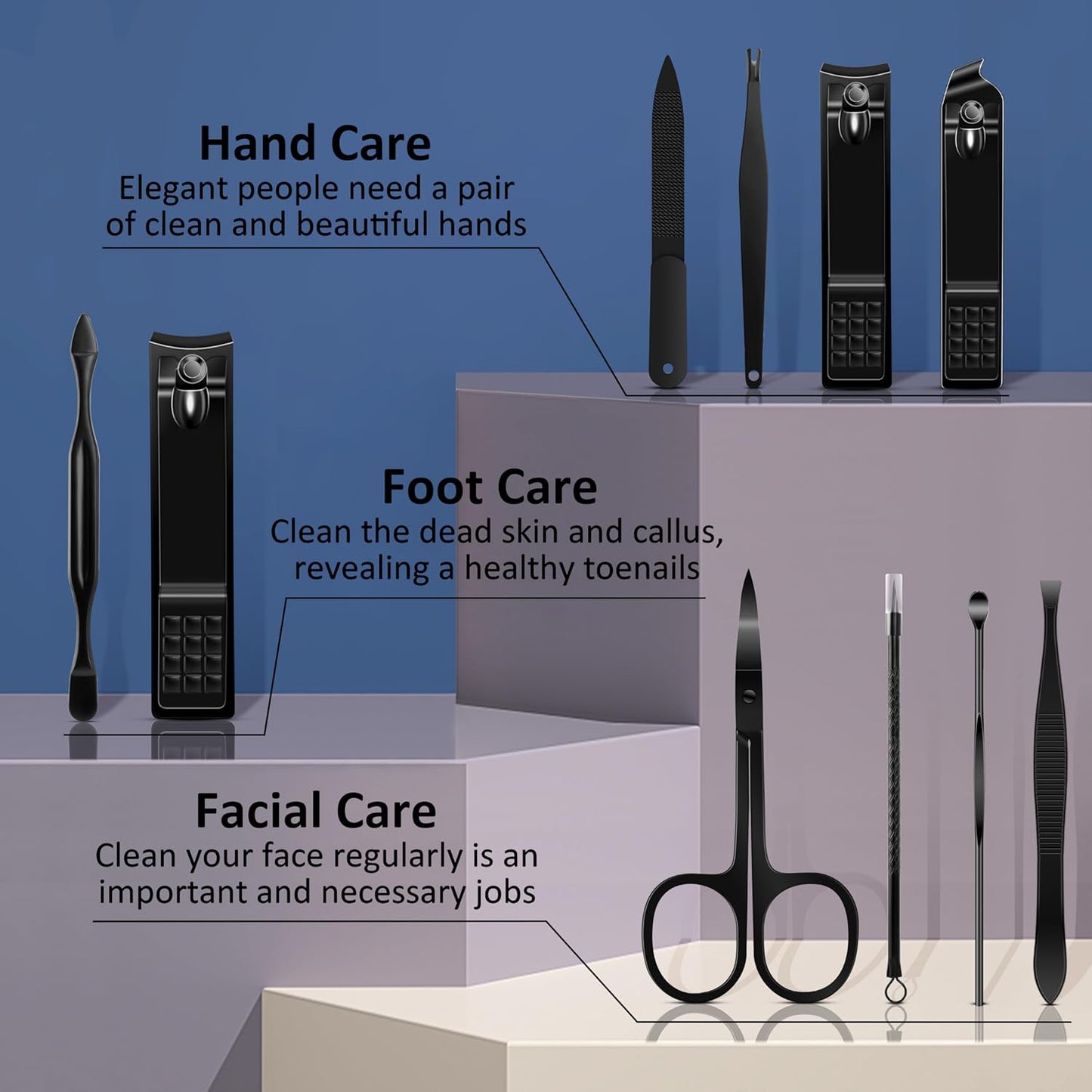 BLESWIN 10 in 1 Manicure Set, Professional Manicure Pedicure Kit for Women, Nail clipper Set for Men, Nail Care Kit with Leather Travel Case, Travel Nail Kit for Friends Parents Gift (Black)