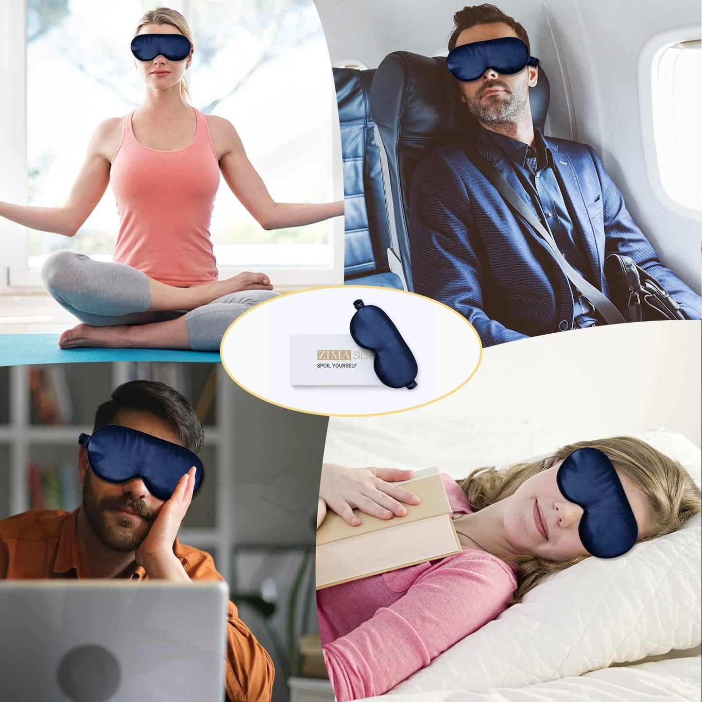 ZIMASILK Adjustable 22 Momme 100% Pure Mulberry Silk Sleep Mask, 3D Contoured Cup Eye Mask for Sleeping, Super Soft Breathable Blindfold, Perfect Blocks Light for Sleeping. (Navy Blue)