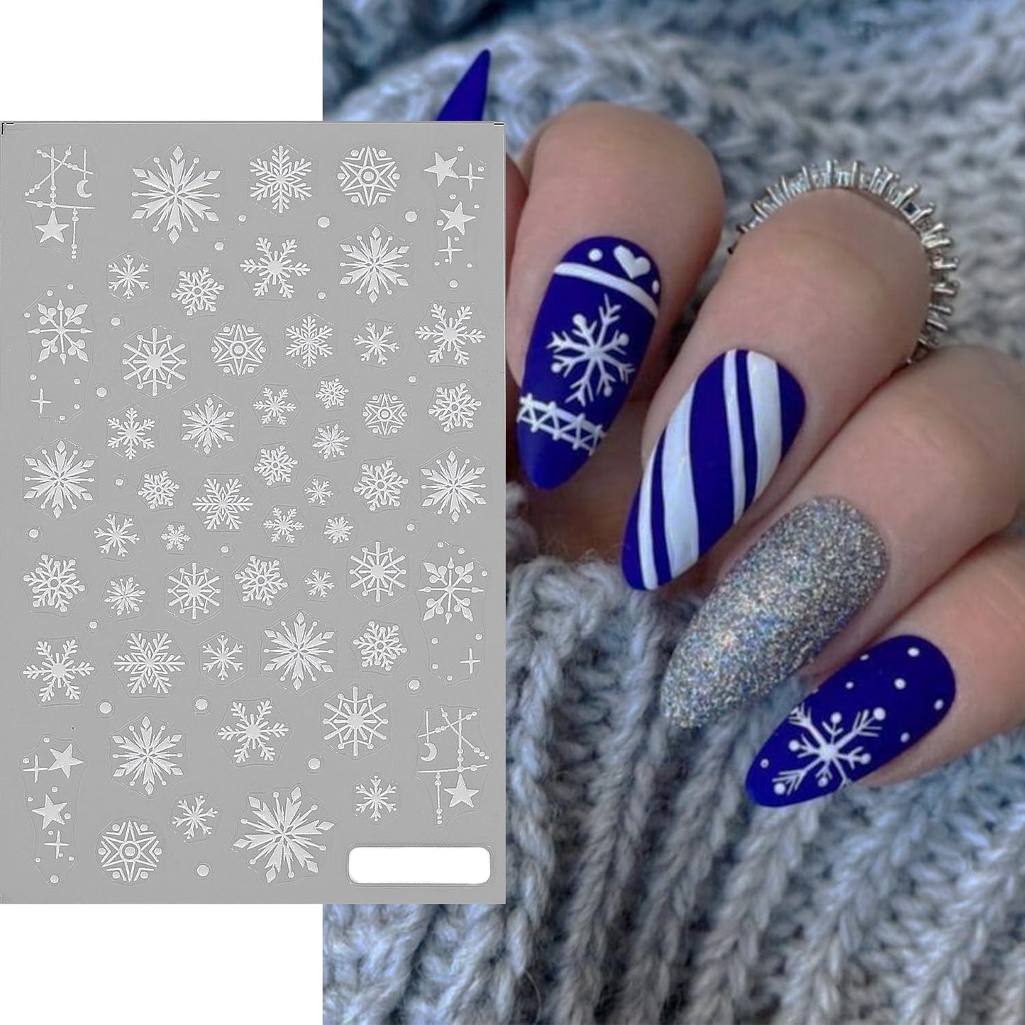 HNUIX Nail Stickers - 5D Snowflake, Self Adhesive Nail Decals, Multi Pattern, 4 Sheets, for Nail Art
