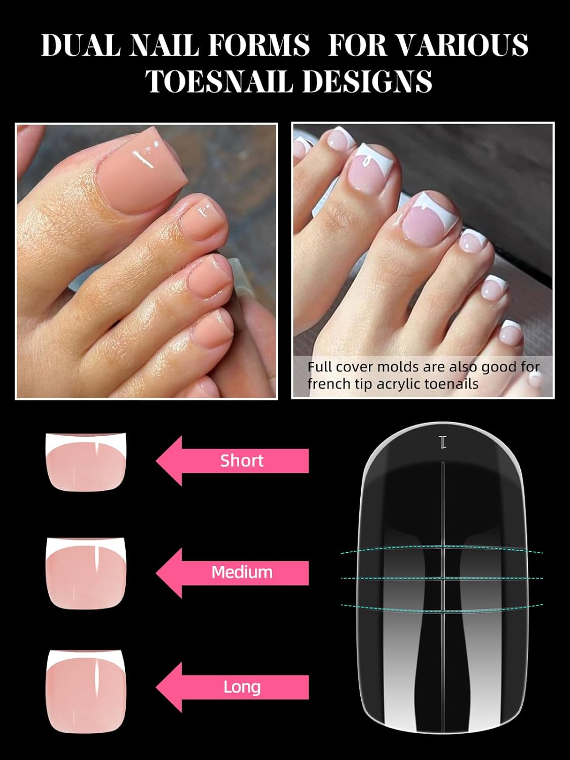 TOROKOM Toe Nail Forms, 150 Pieces Clear Square Full Cover Toenail Art Mold, Poly Gel Toe Nail Tips with Dual-Ended Brush and Nail File, 5PCS Clips - 15 Sizes