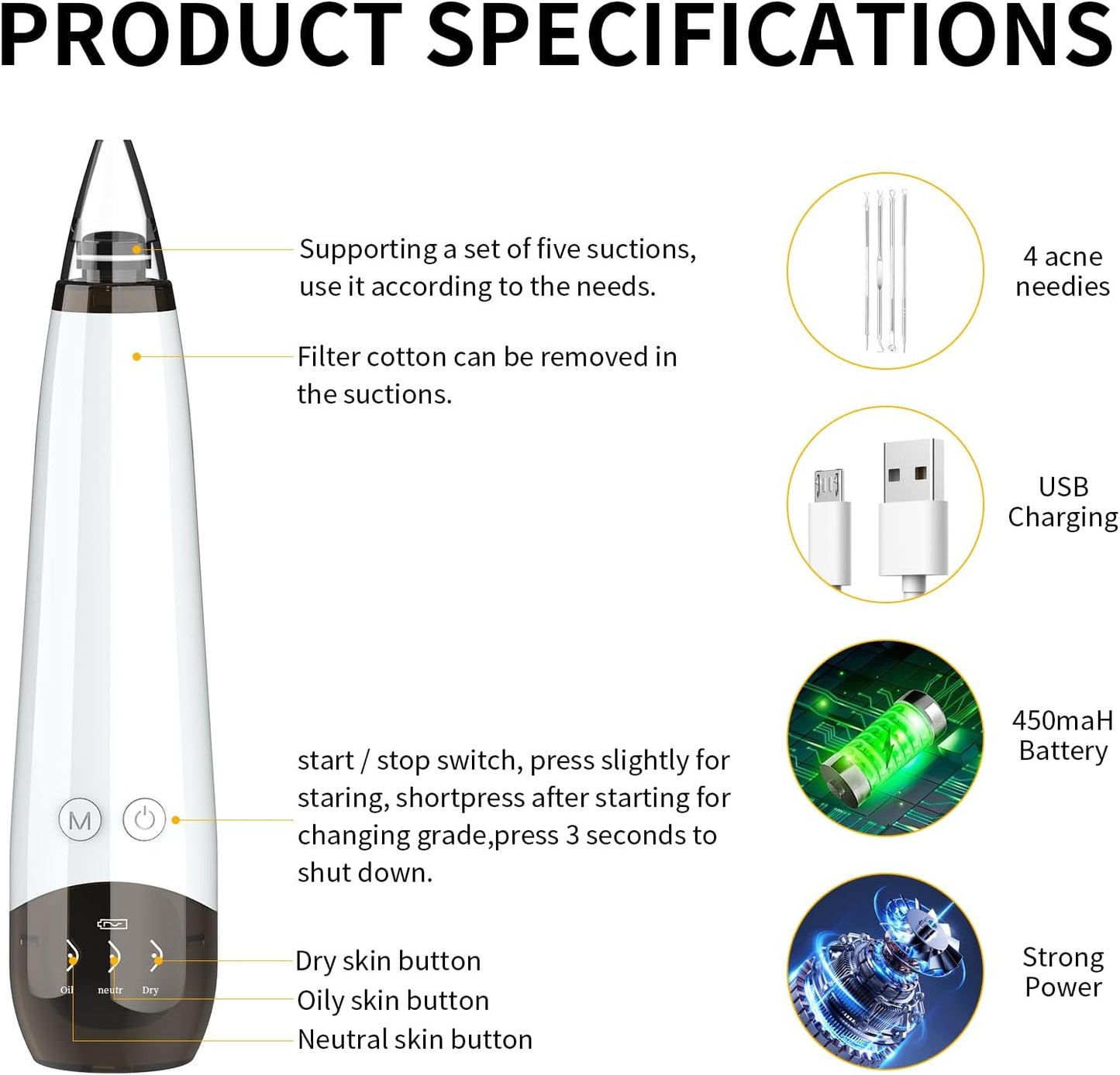 2025 Blackhead Remover Pore Vacuum,5 Suction Power,5 Probes,USB Rechargeable Blackhead Vacuum Kit-Facial Pore Cleaner Electric Acne Extractor Tool