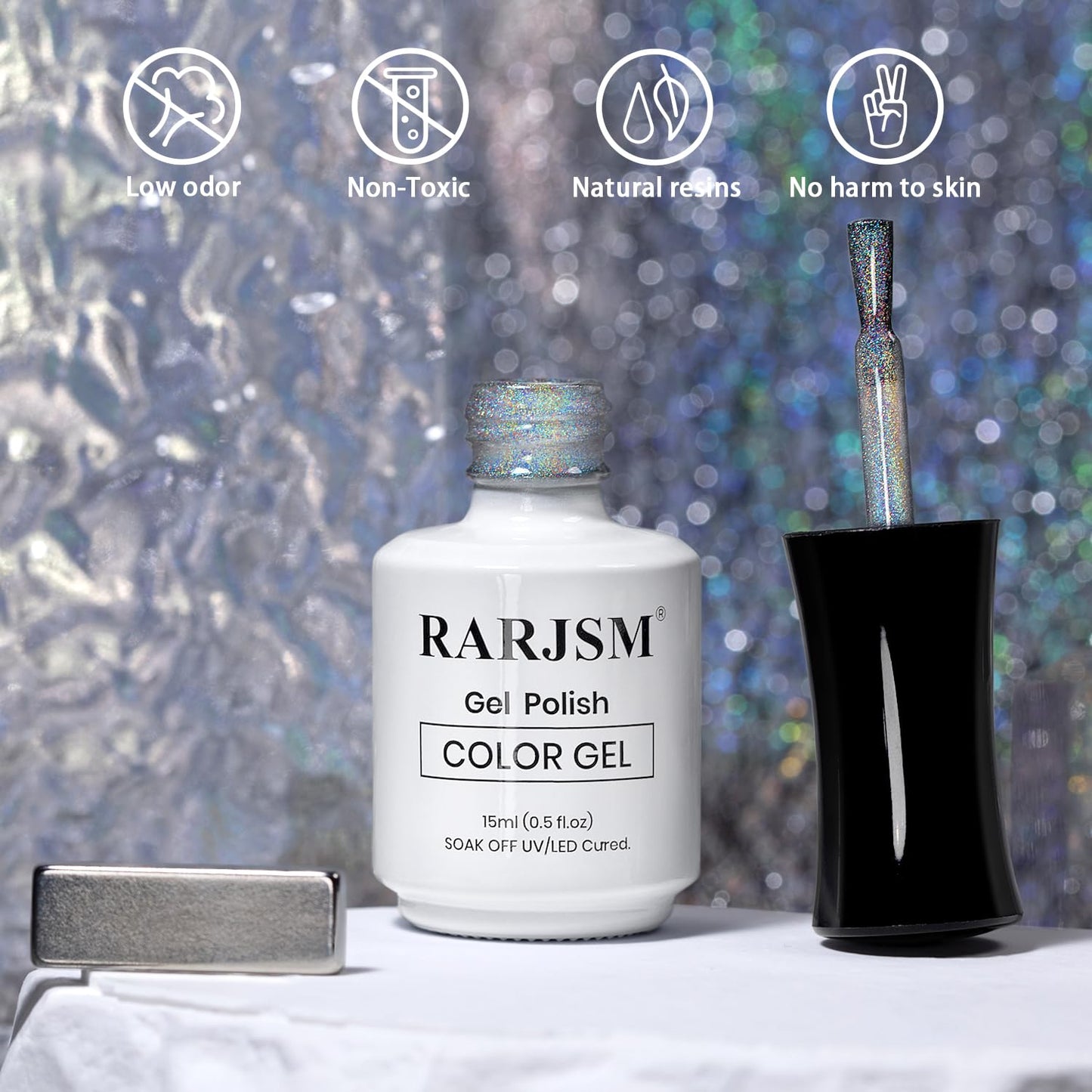 RARJSM Holographic Rainbow Aurora Cat Eye Gel Nail Polish Blue Purple Laser Iridescent Glitter Sparkle Cat Eye Gel Polish with Magnet Stick Soak off UV LED Curing Requires Home Salon Diy Nail Art