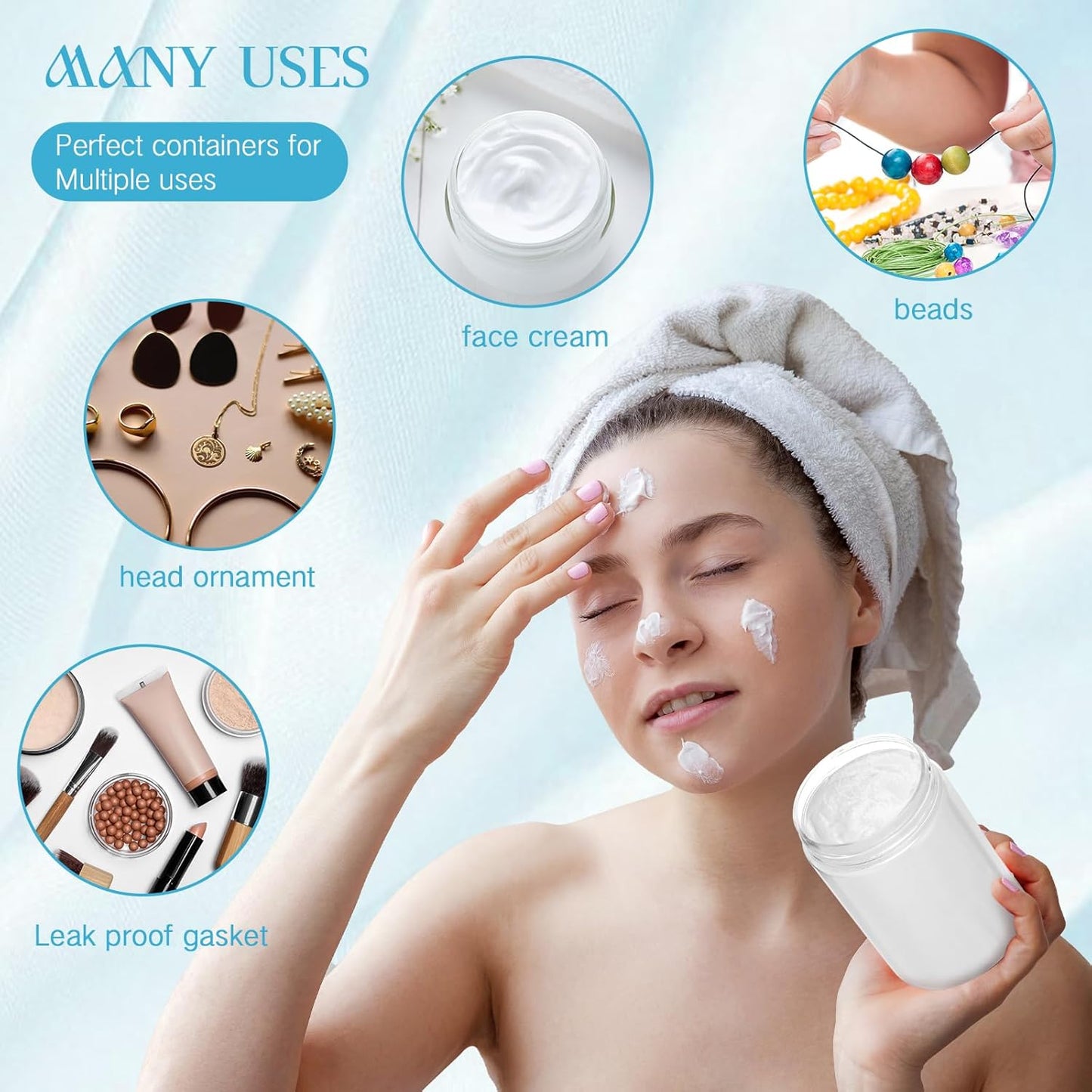 Patelai 4 Pieces Round Wide-mouth Leak Proof Plastic Container Jars with Lids for Travel Storage Makeup Beauty Products Face Creams Oils Salves Ointments DIY Making(4 Ounce,Blue)